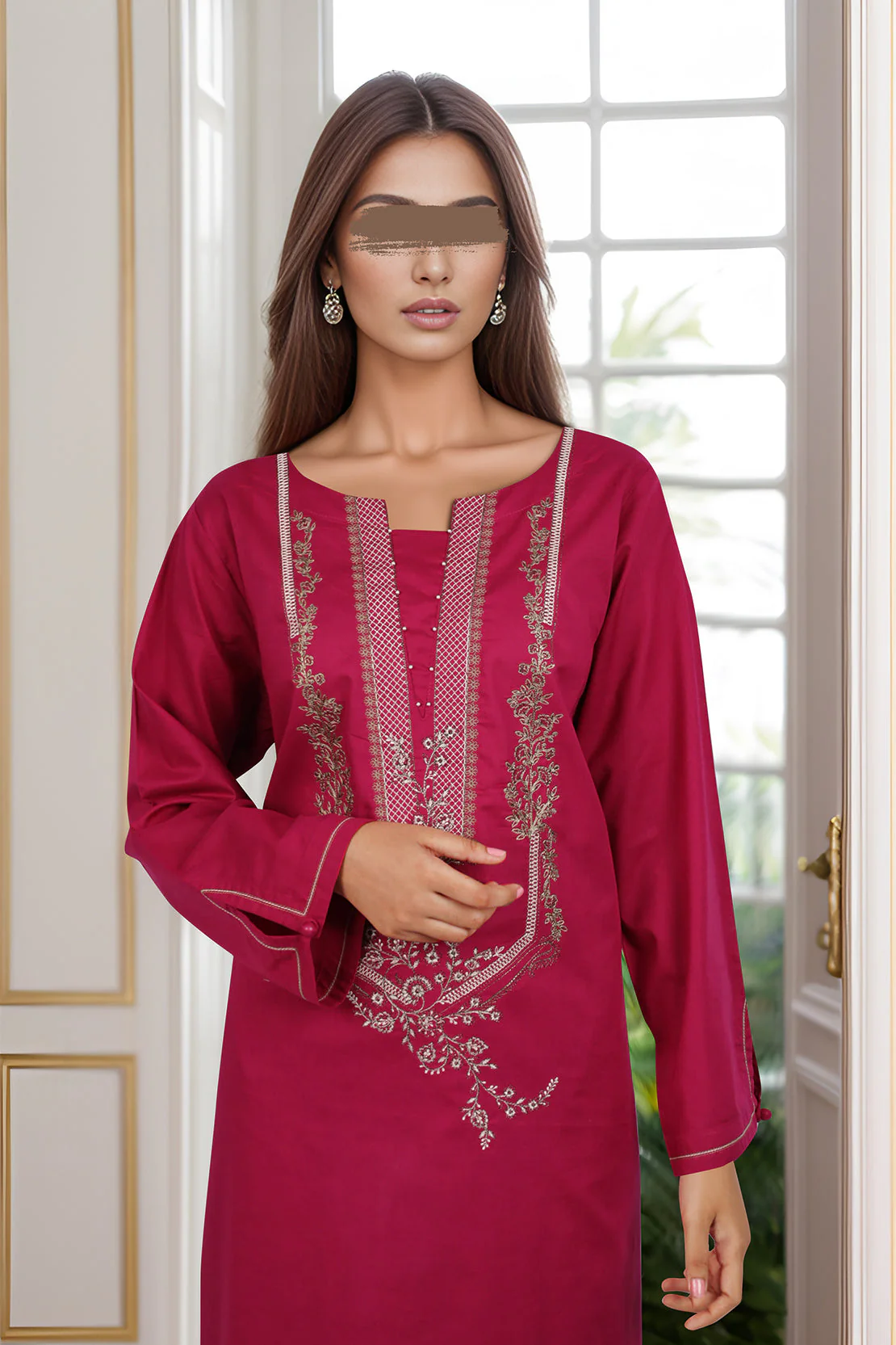 Luxury Pret Embroidered Cotton Stitched 2 Piece Shirt/Trouser - Image 2