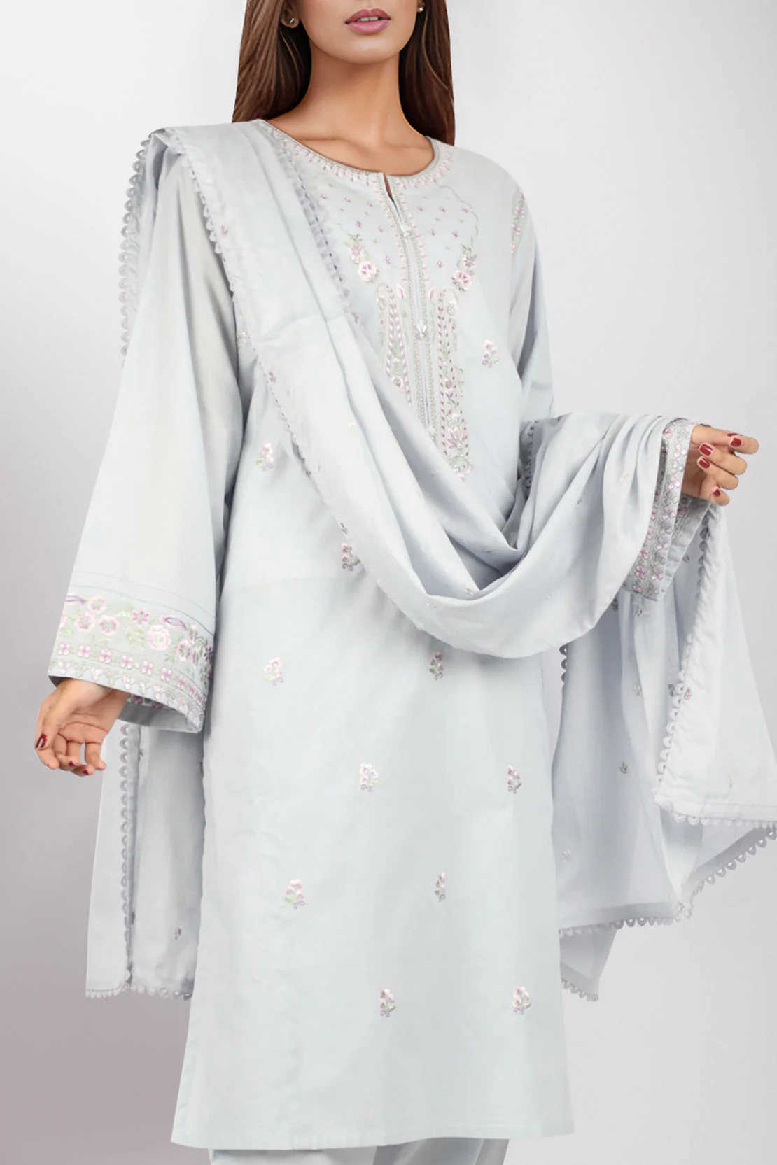 Luxury Pret Embroidered Cotton Stitched 2 Piece Shirt/Trouser