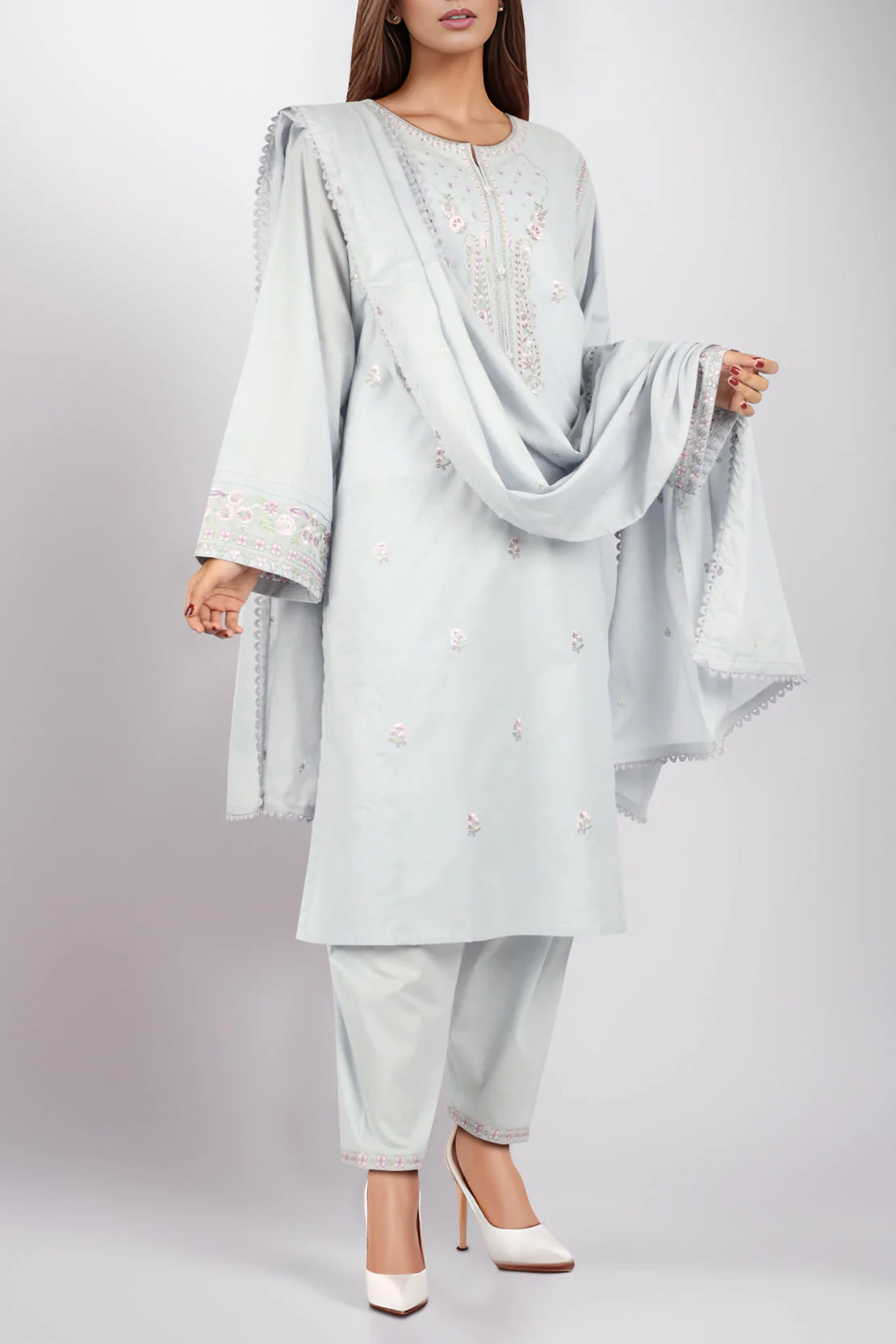 Luxury Pret Embroidered Cotton Stitched 2 Piece Shirt/Trouser - Image 2