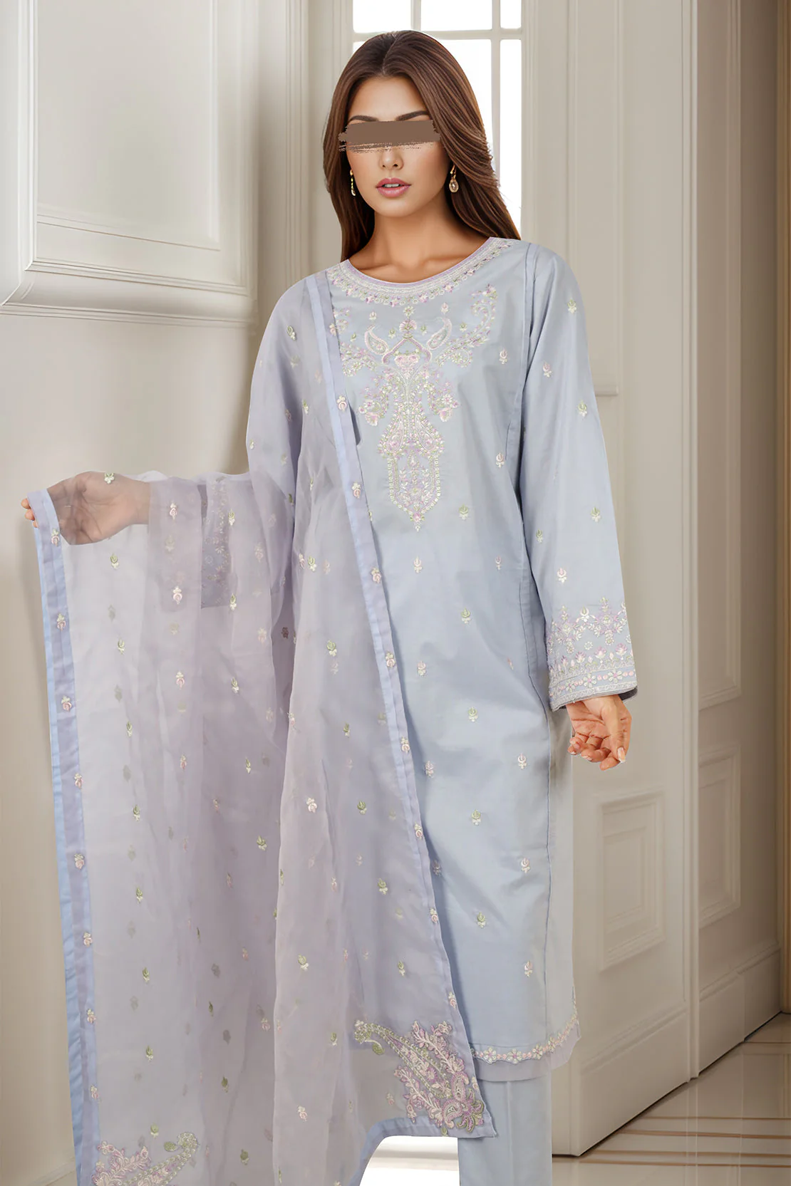 Luxury Pret Embroidered Cotton Stitched 3 Piece - Image 2