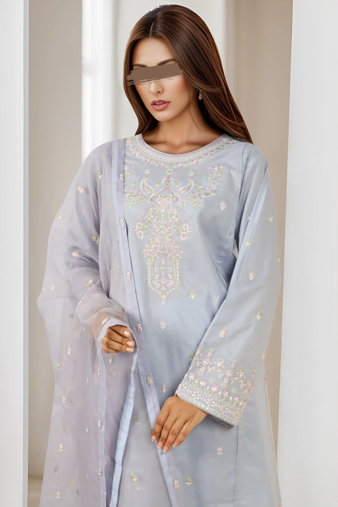 Luxury Pret Embroidered Cotton Stitched 3 Piece - Image 3