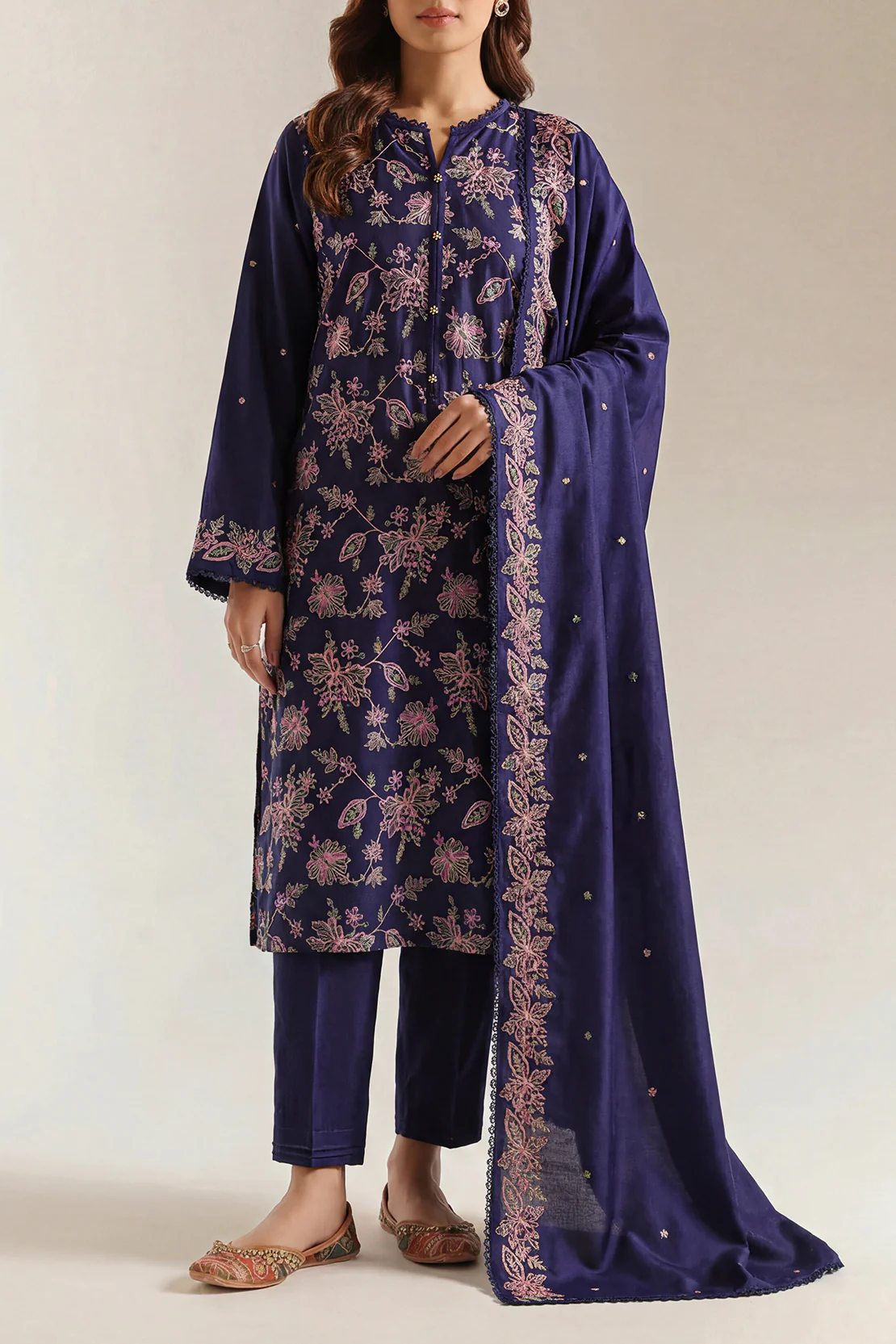Luxury Pret Embroidered Cotton Viscose Stitched 2 Piece Shirt/Dupatta