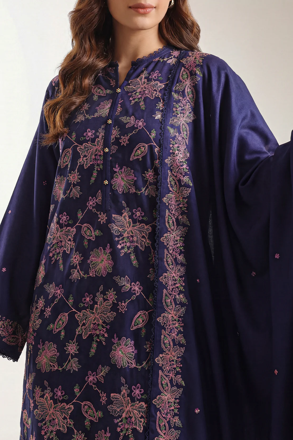 Luxury Pret Embroidered Cotton Viscose Stitched Shirt - Image 2