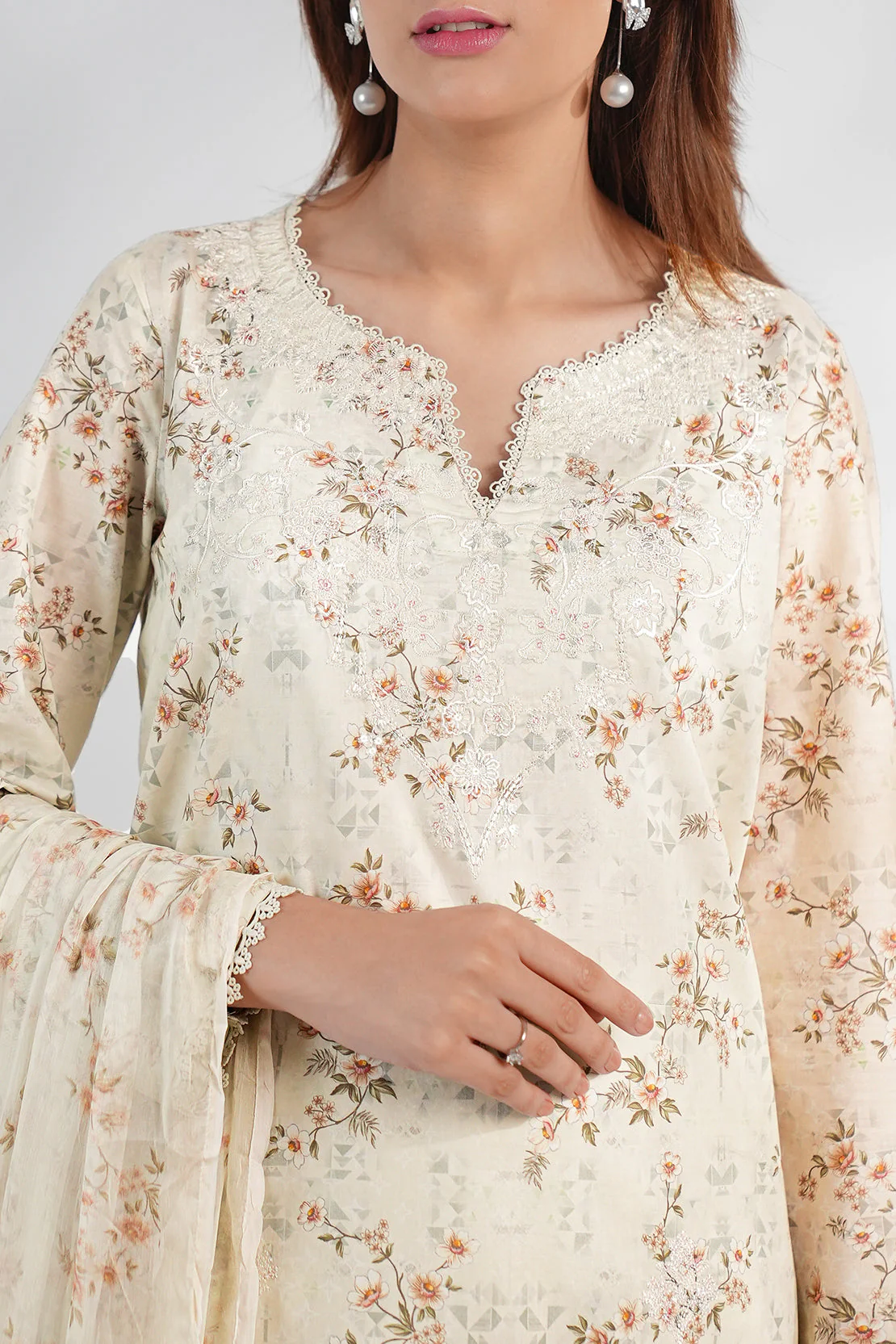 Luxury Pret Embroidered Lawn Stitched 3 Piece