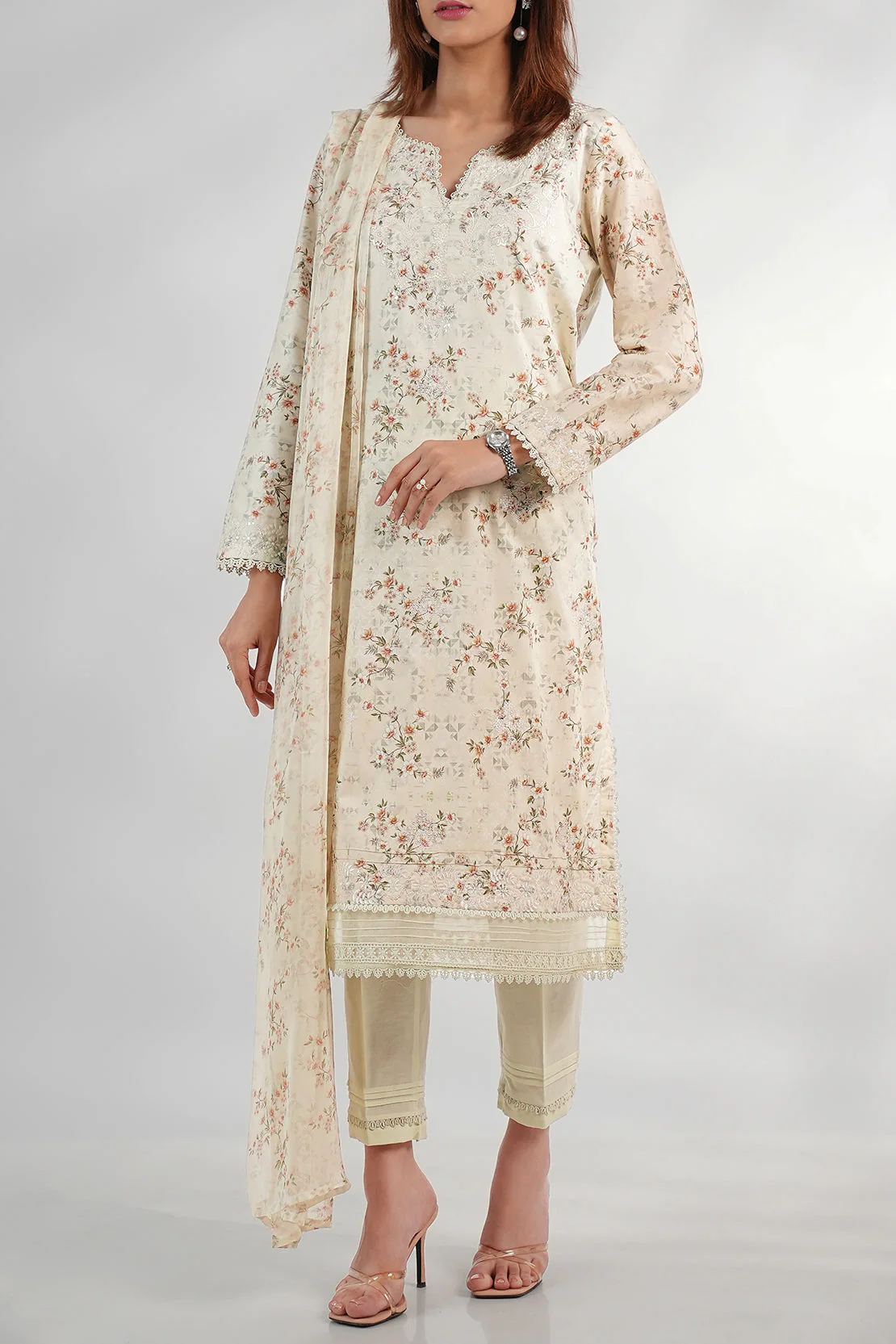 Luxury Pret Embroidered Lawn Stitched 3 Piece - Image 2
