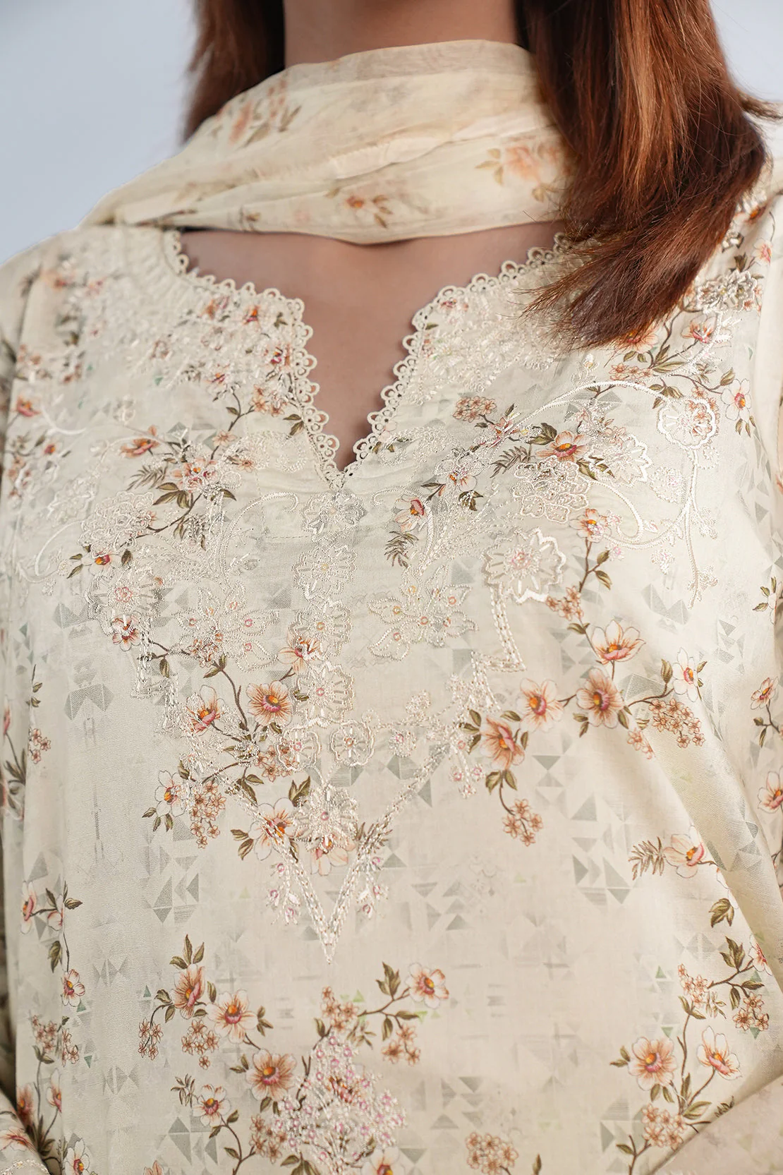 Luxury Pret Embroidered Lawn Stitched 3 Piece - Image 7