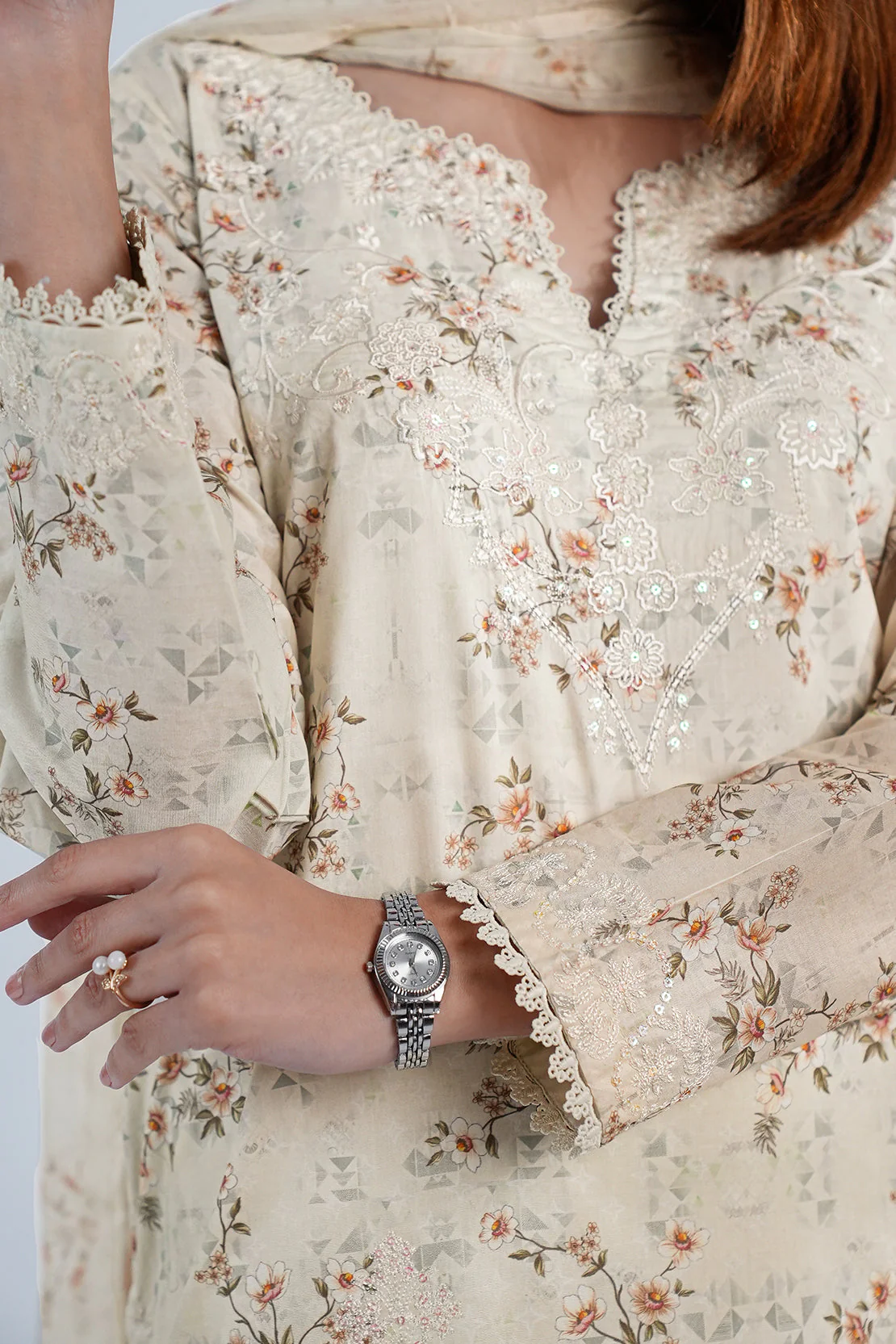 Luxury Pret Embroidered Lawn Stitched 3 Piece - Image 8