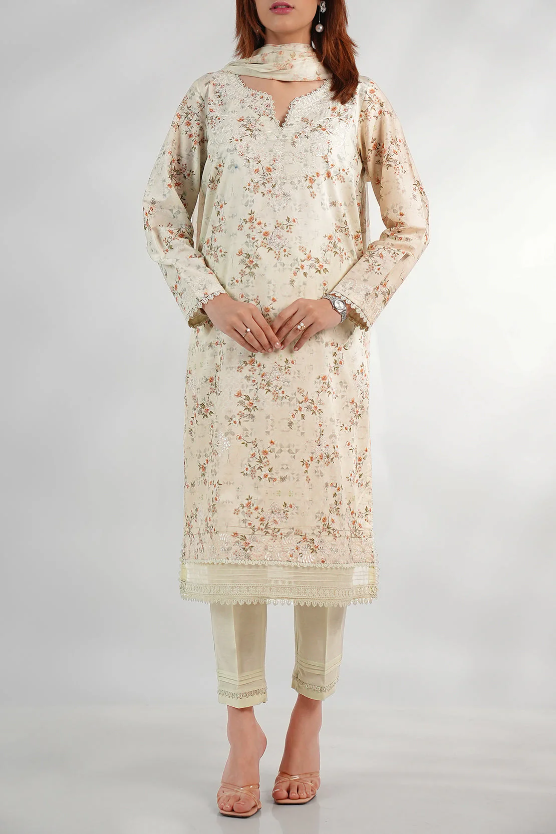 Luxury Pret Embroidered Lawn Stitched (Shirt/Trouser) - Image 3