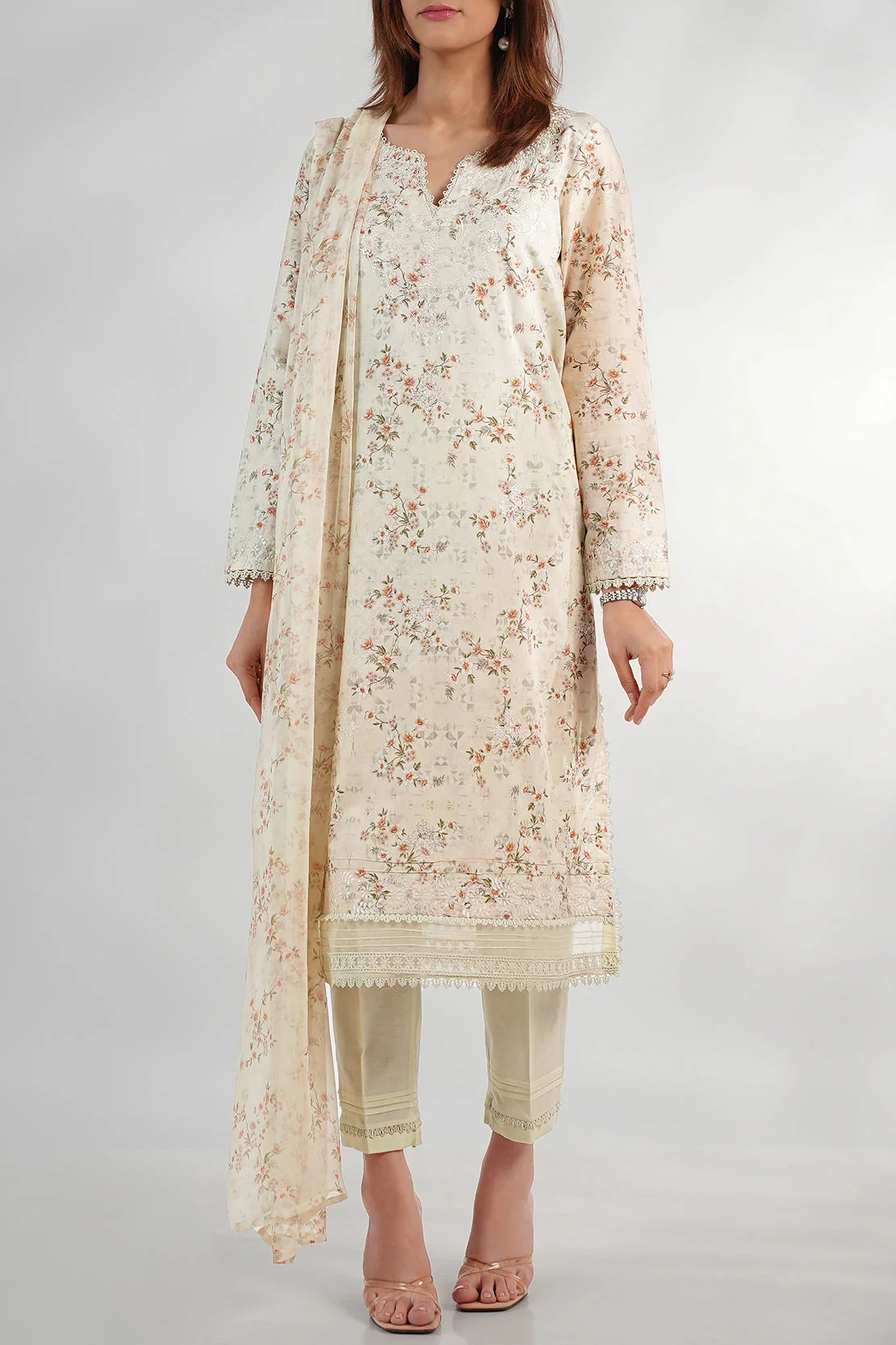 Luxury Pret Embroidered Lawn Stitched (Shirt/Trouser) - Image 4