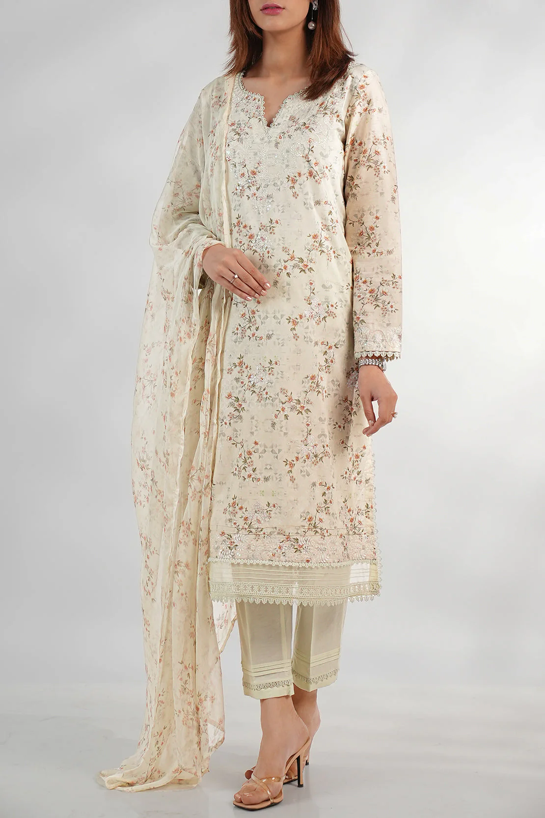 Luxury Pret Embroidered Lawn Stitched (Shirt/Trouser) - Image 5