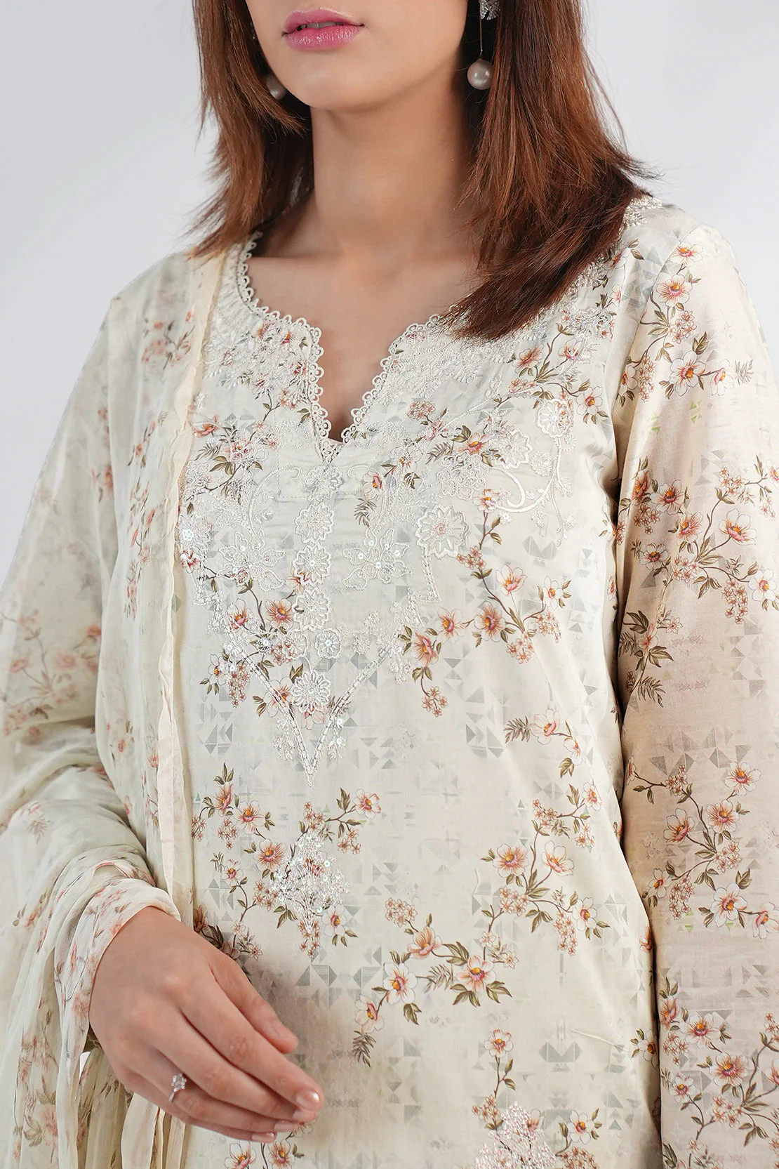 Luxury Pret Embroidered Lawn Stitched (Shirt/Trouser) - Image 6