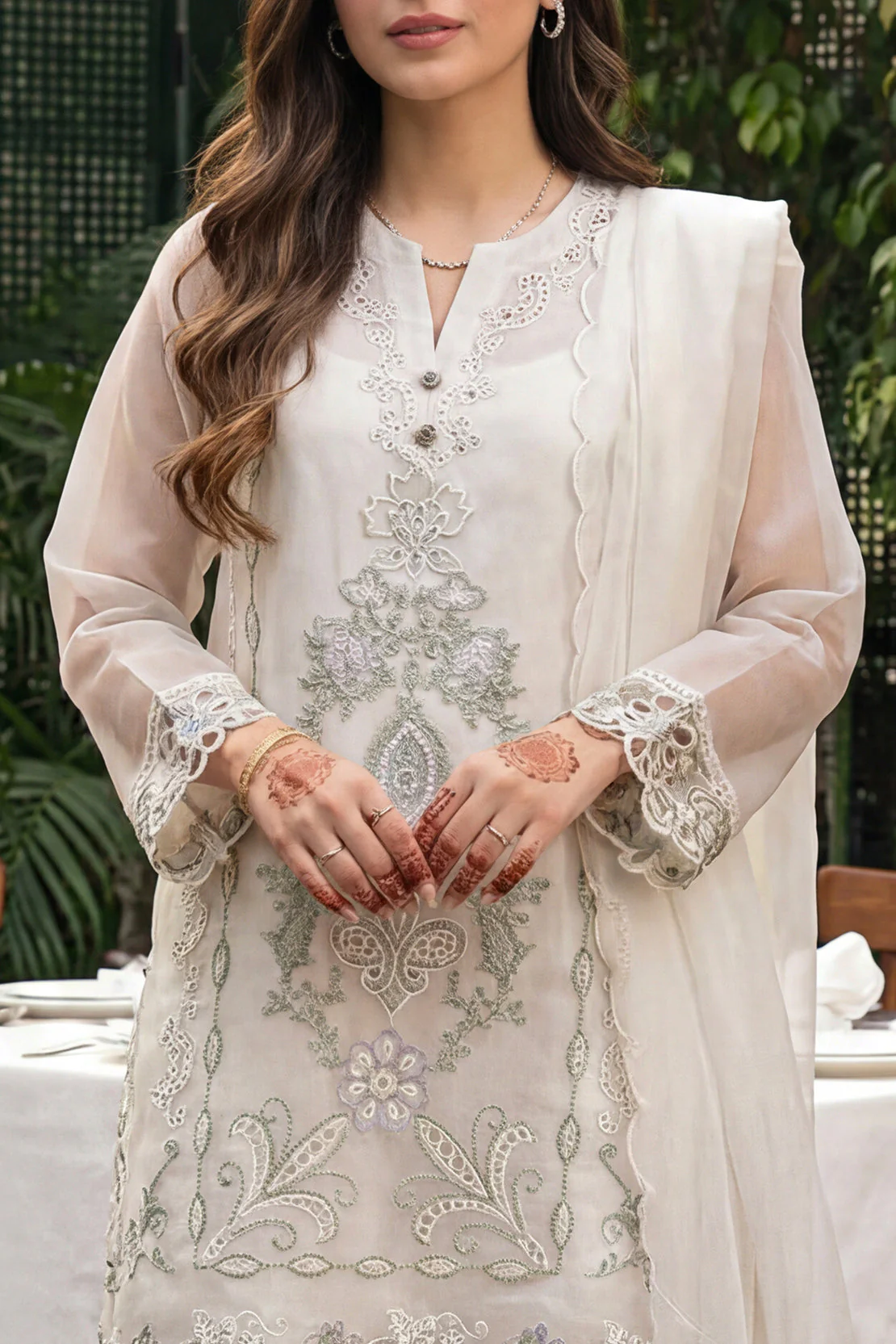 Luxury Pret Embroidered Organza Stitched 3 Piece - Image 5