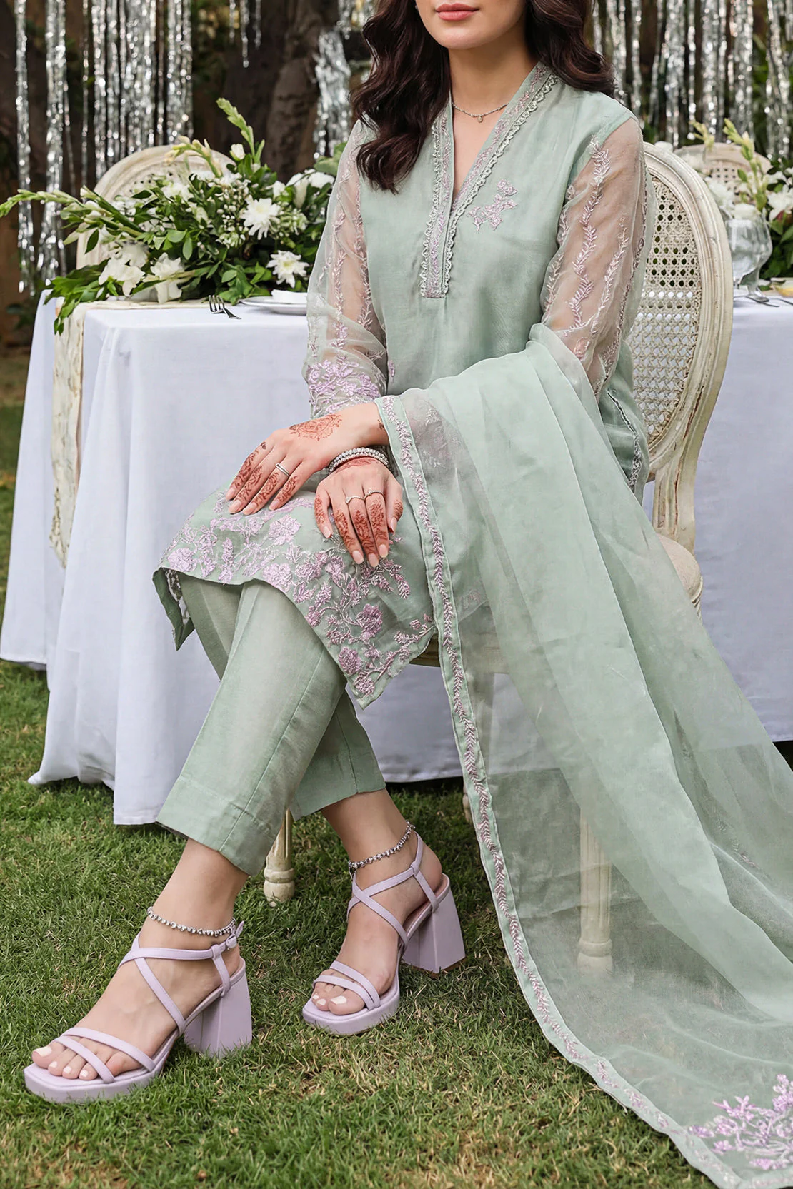 Luxury Pret Embroidered Organza Stitched 3 Piece - Image 2