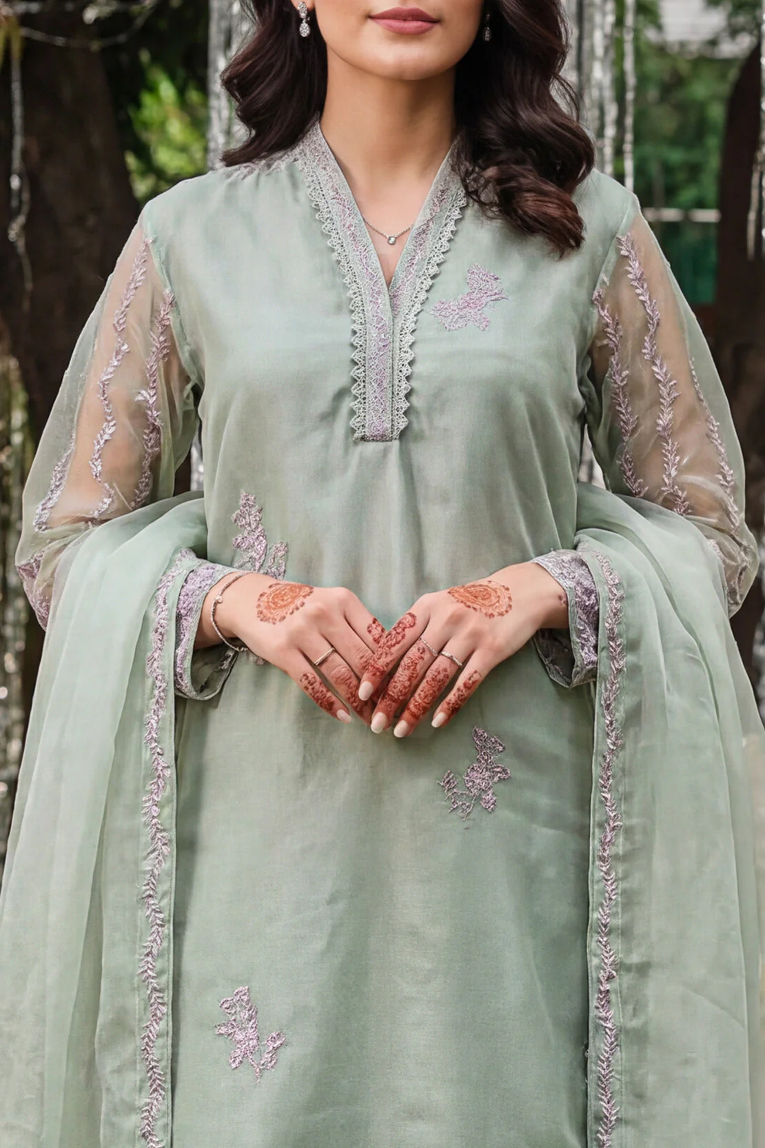 Luxury Pret Embroidered Organza Stitched 3 Piece - Image 5