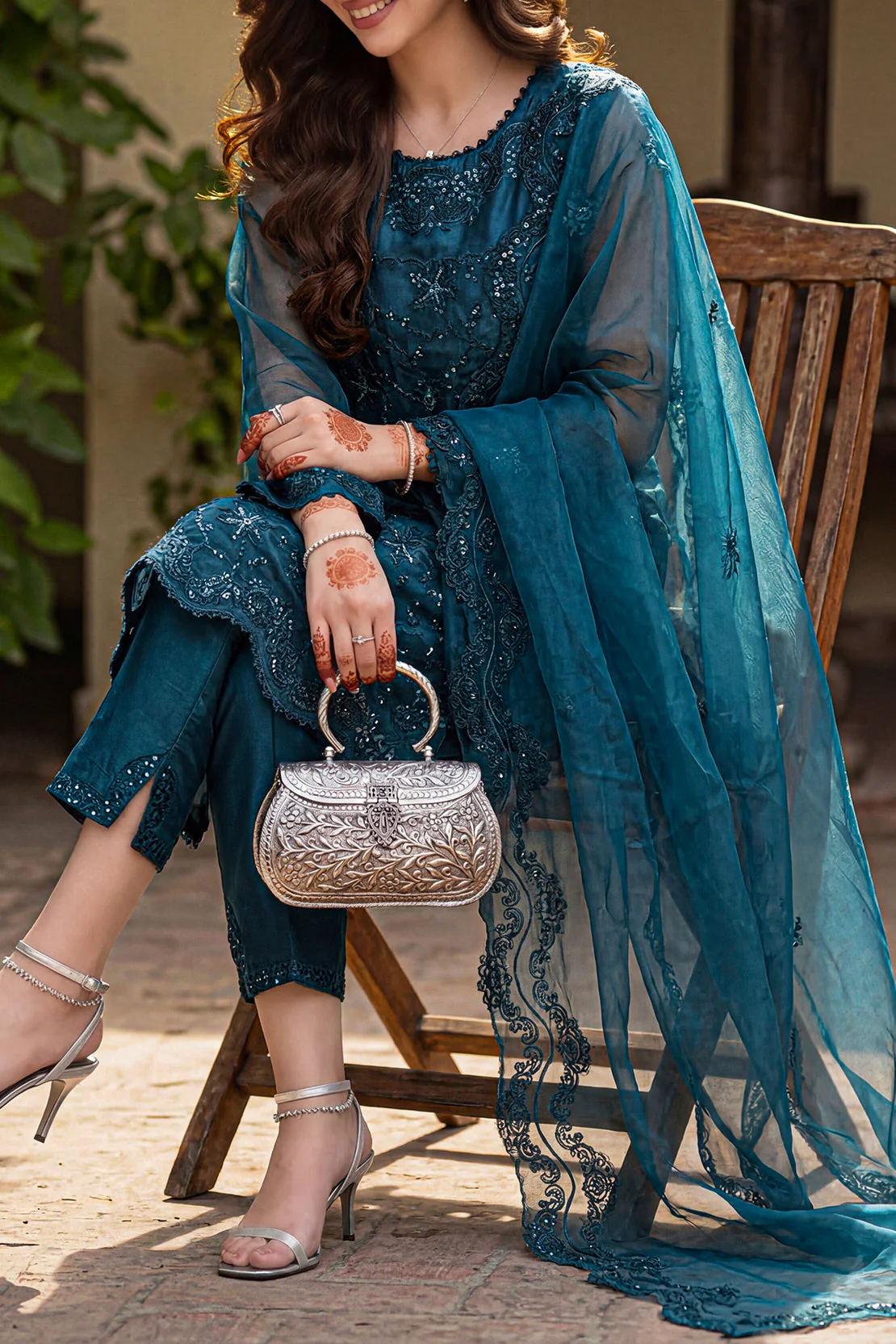 Luxury Pret Embroidered Organza Stitched 3 Piece - Image 2