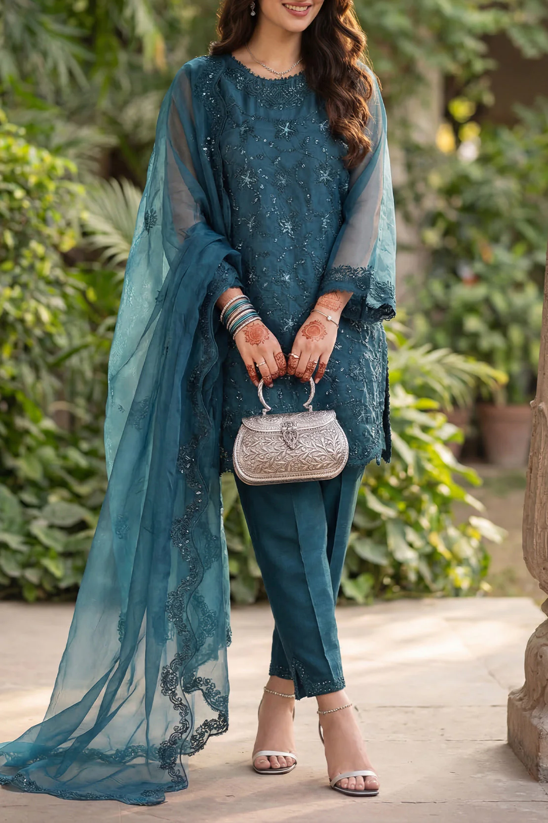 Luxury Pret Embroidered Organza Stitched 3 Piece - Image 3