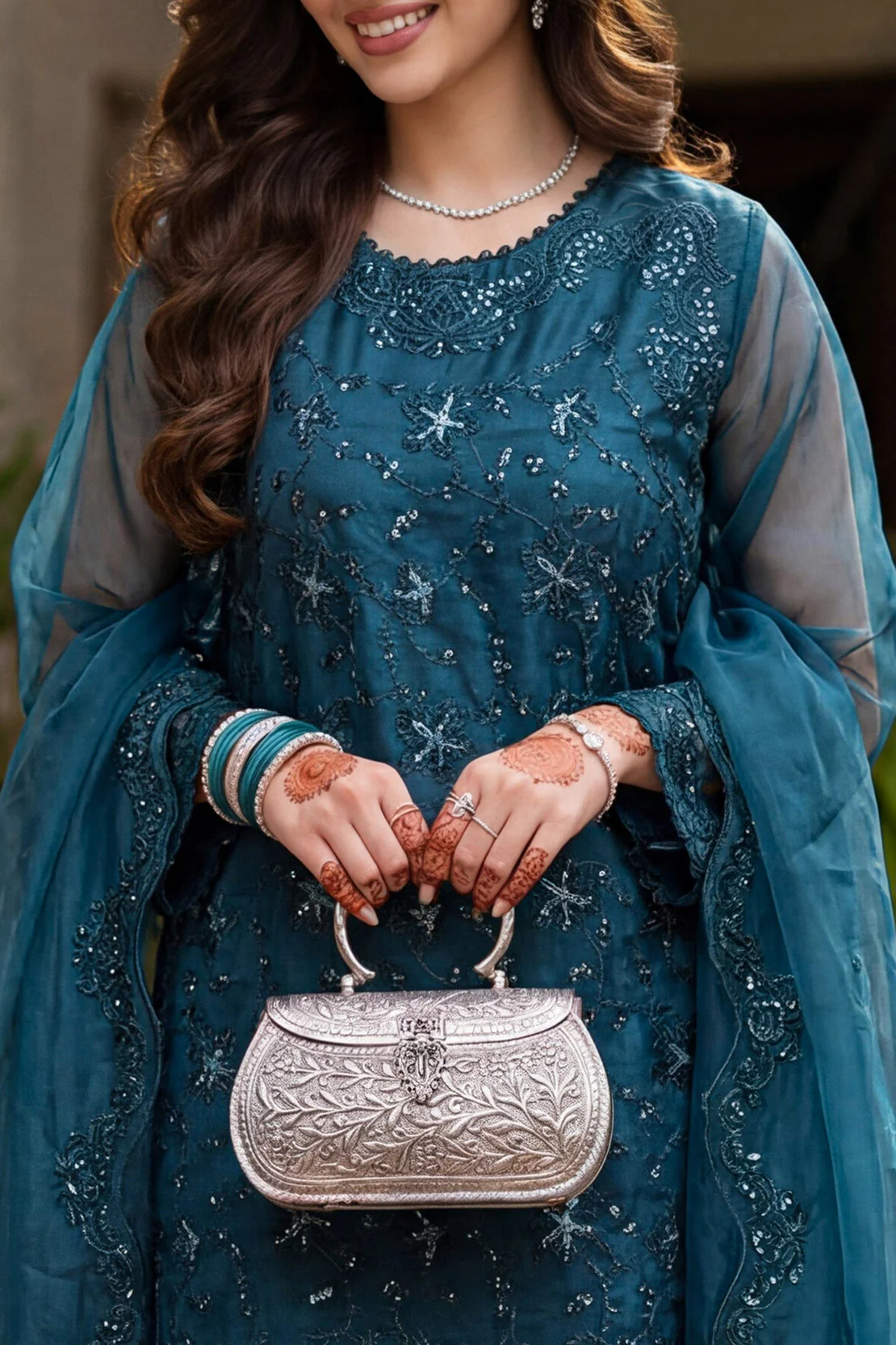 Luxury Pret Embroidered Organza Stitched 3 Piece - Image 5