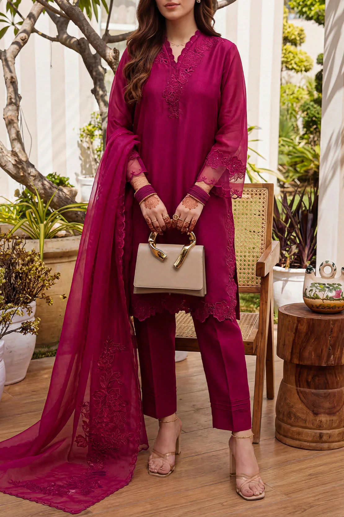Luxury Pret Embroidered Organza Stitched 3 Piece - Image 2