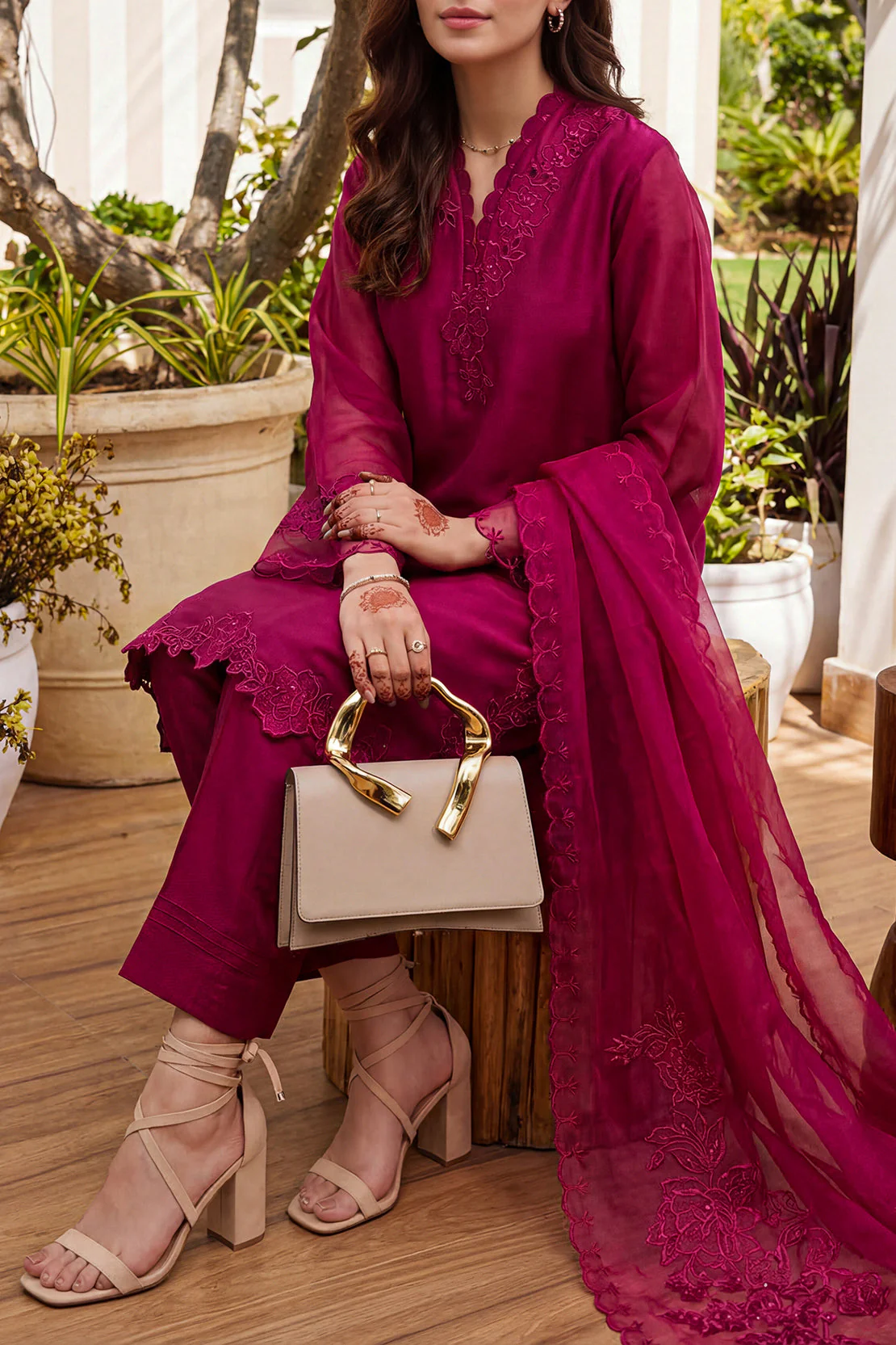 Luxury Pret Embroidered Organza Stitched 3 Piece - Image 3
