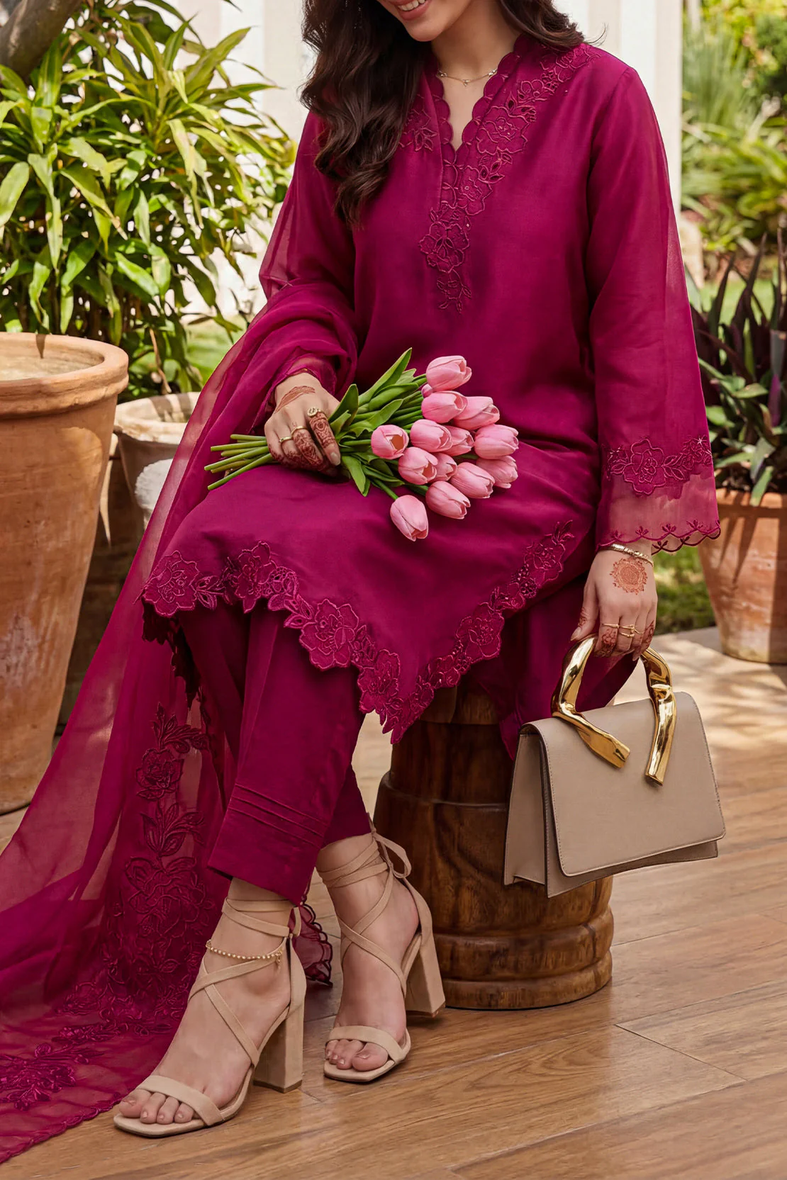 Luxury Pret Embroidered Organza Stitched 3 Piece - Image 4
