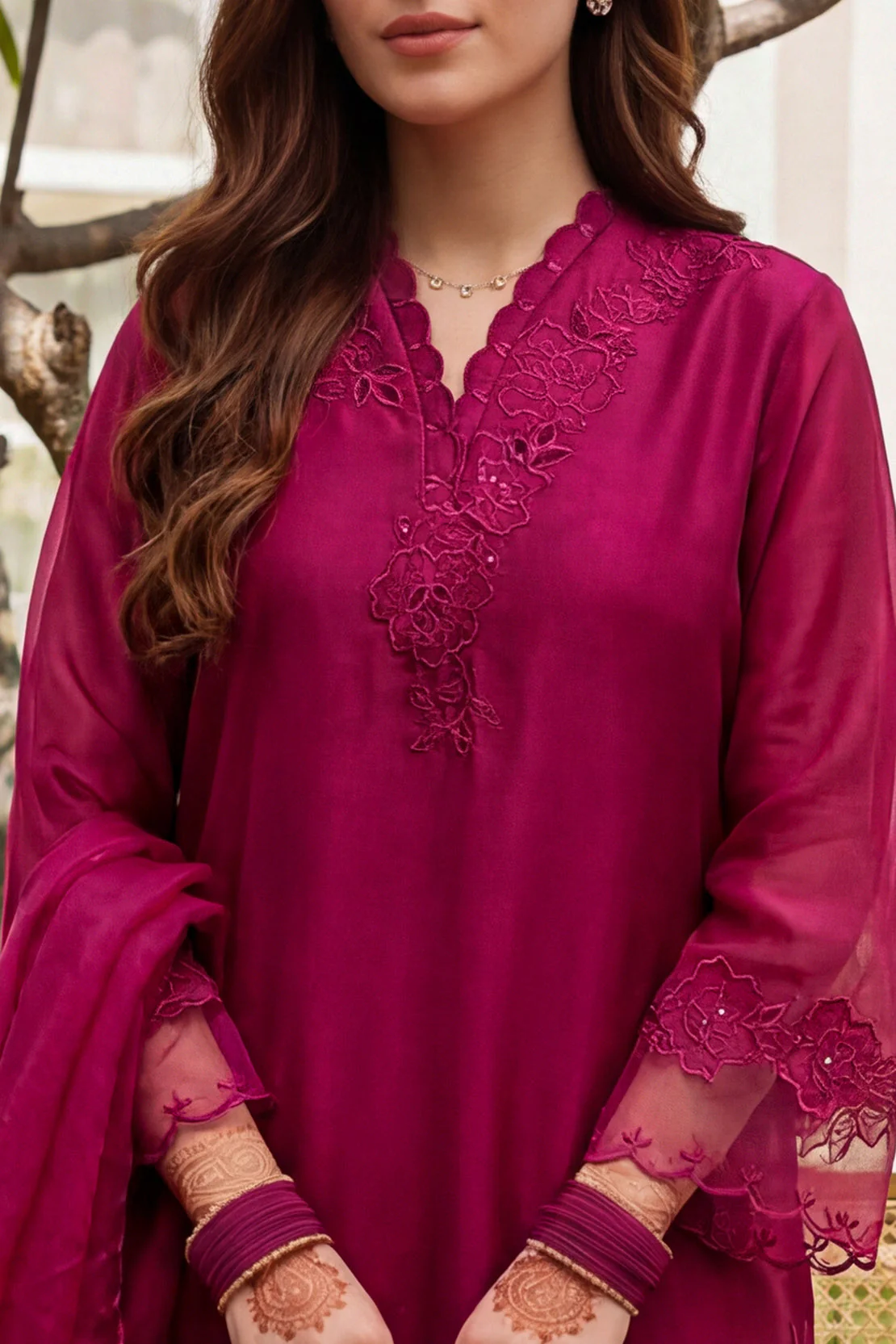 Luxury Pret Embroidered Organza Stitched 3 Piece - Image 5
