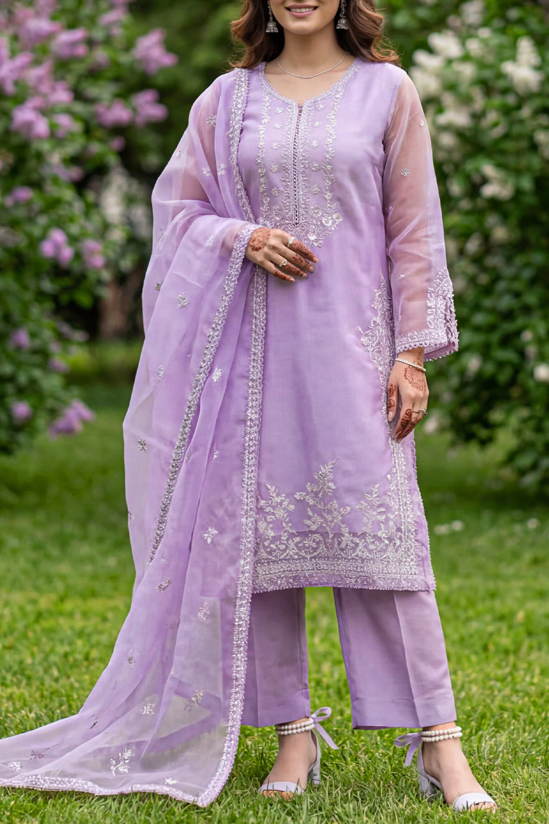 Luxury Pret Embroidered Organza Stitched 3 Piece - Image 3