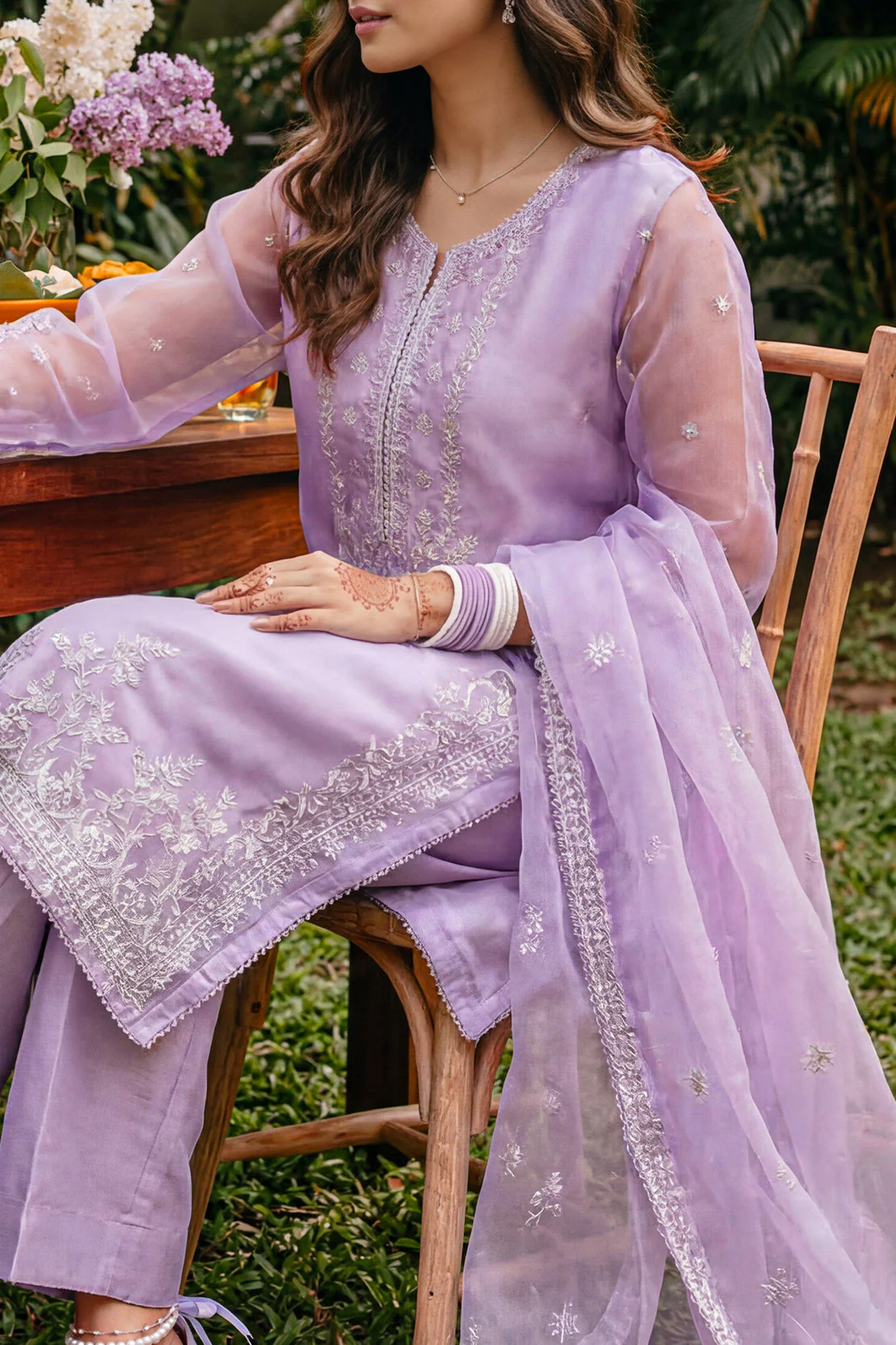 Luxury Pret Embroidered Organza Stitched 3 Piece - Image 4