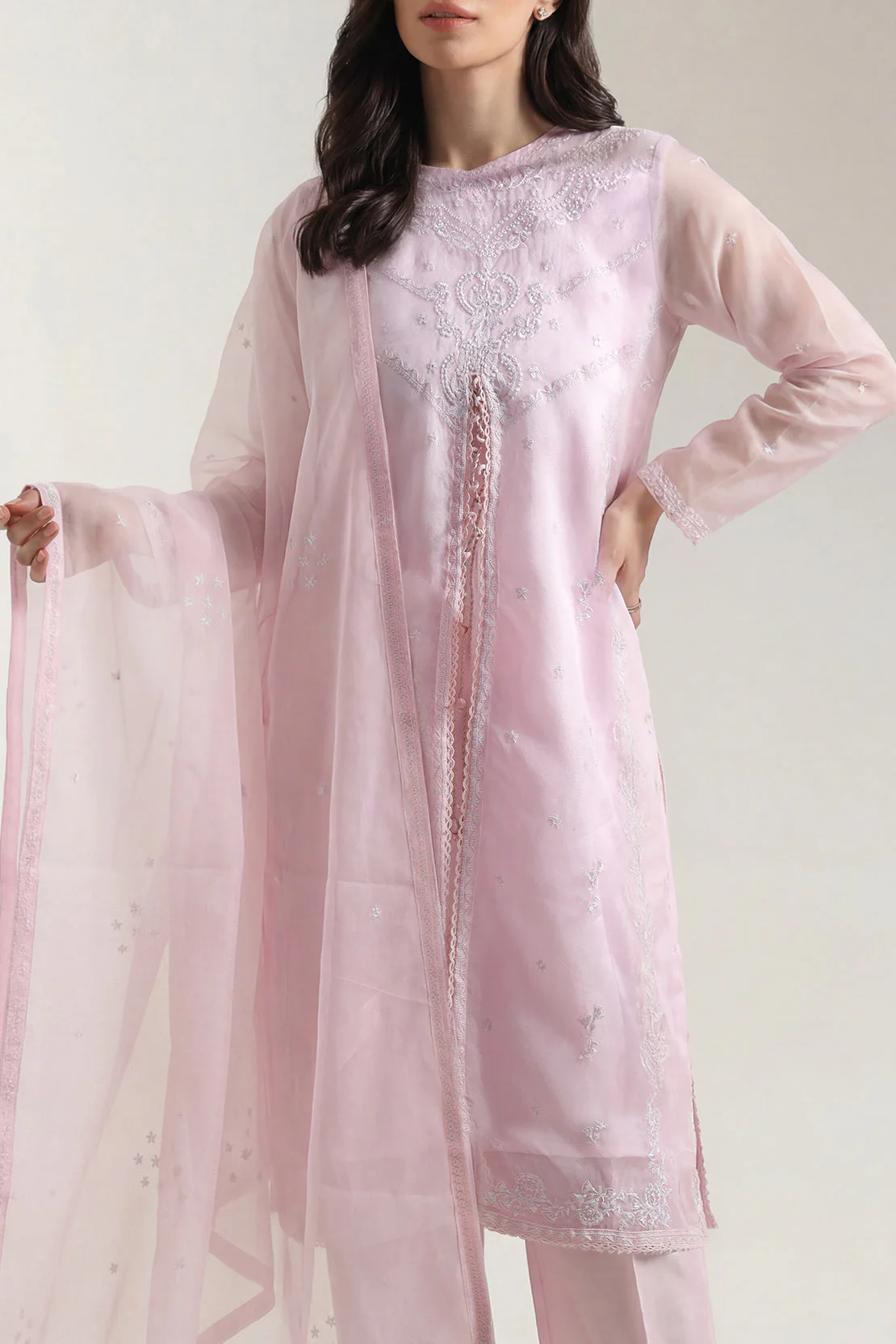 Luxury Pret Embroidered Organza Stitched 3 Piece - Image 2