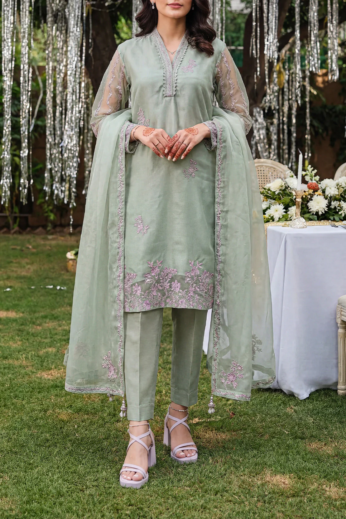 Luxury Pret Embroidered Organza Stitched Shirt - Image 3