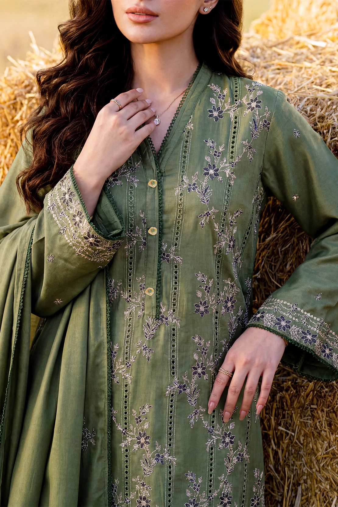 Luxury Pret Embroidered Pashmina Stitched 3 Piece - Image 2