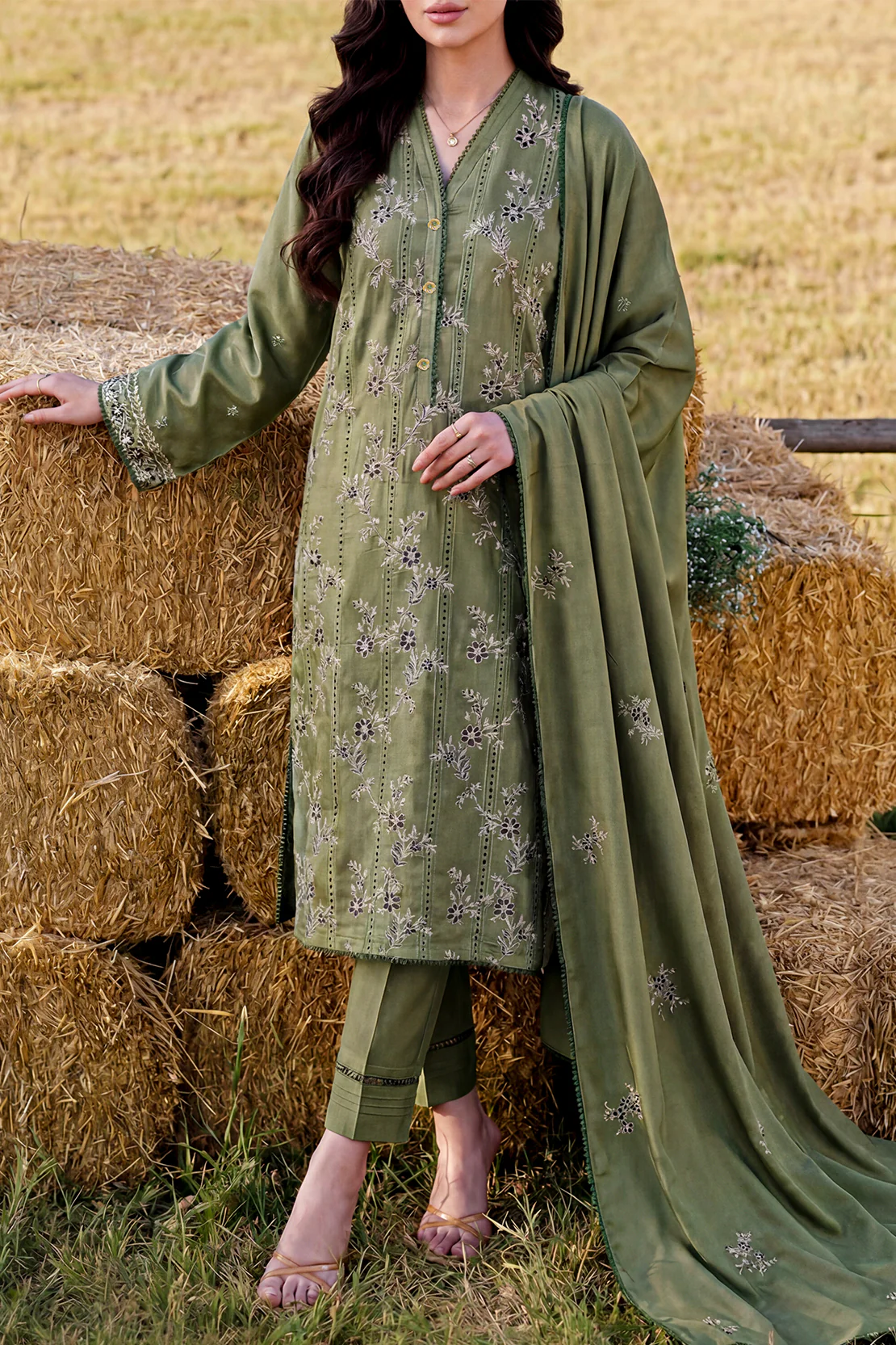 Luxury Pret Embroidered Pashmina Stitched 3 Piece - Image 3
