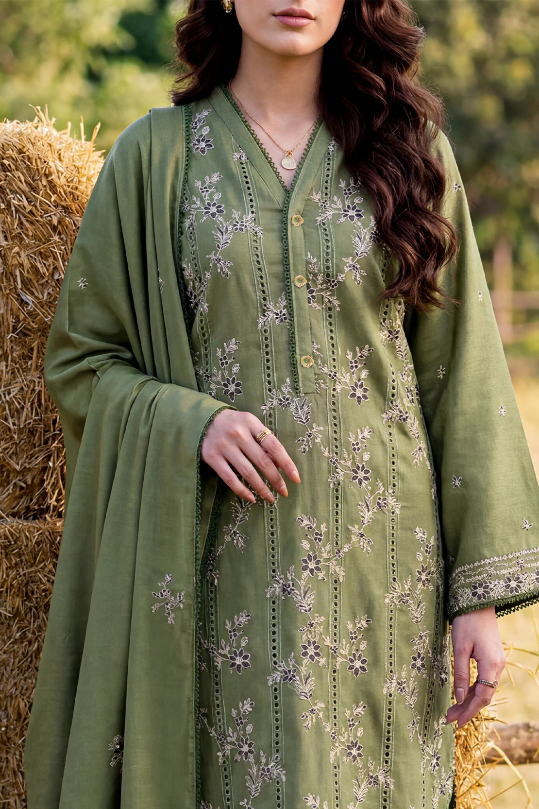 Luxury Pret Embroidered Pashmina Stitched 3 Piece - Image 4