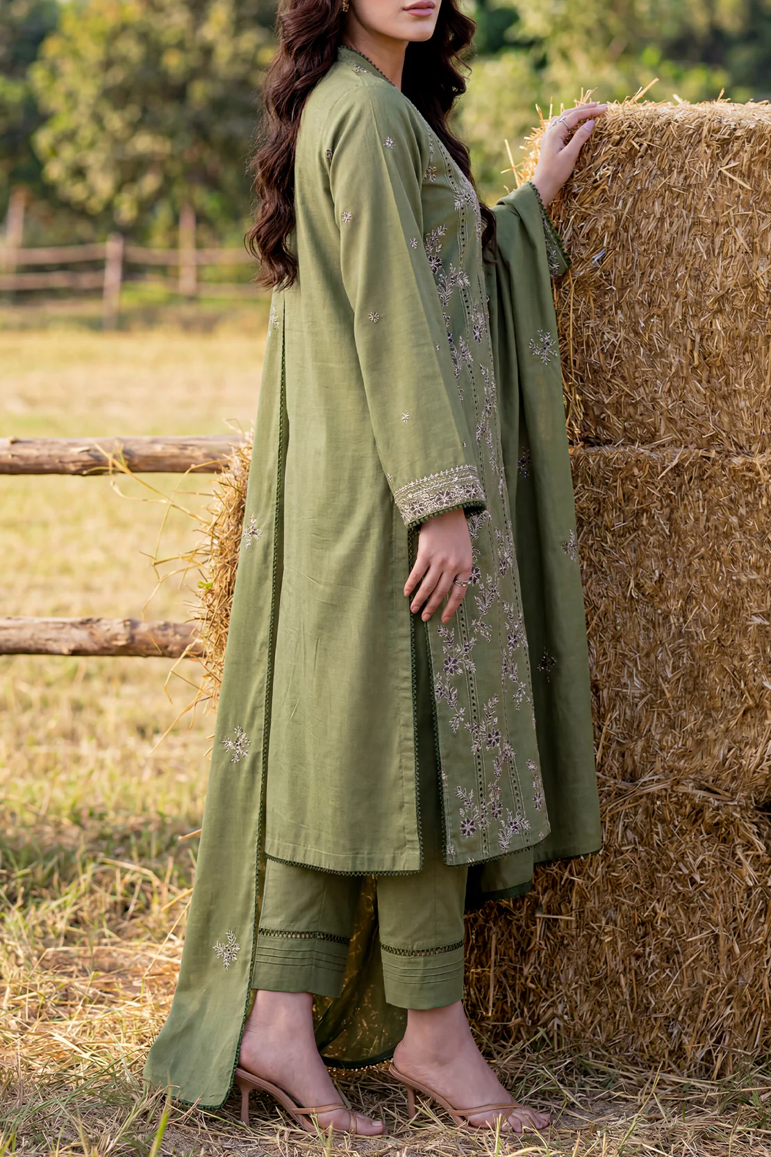 Luxury Pret Embroidered Pashmina Stitched 3 Piece - Image 5