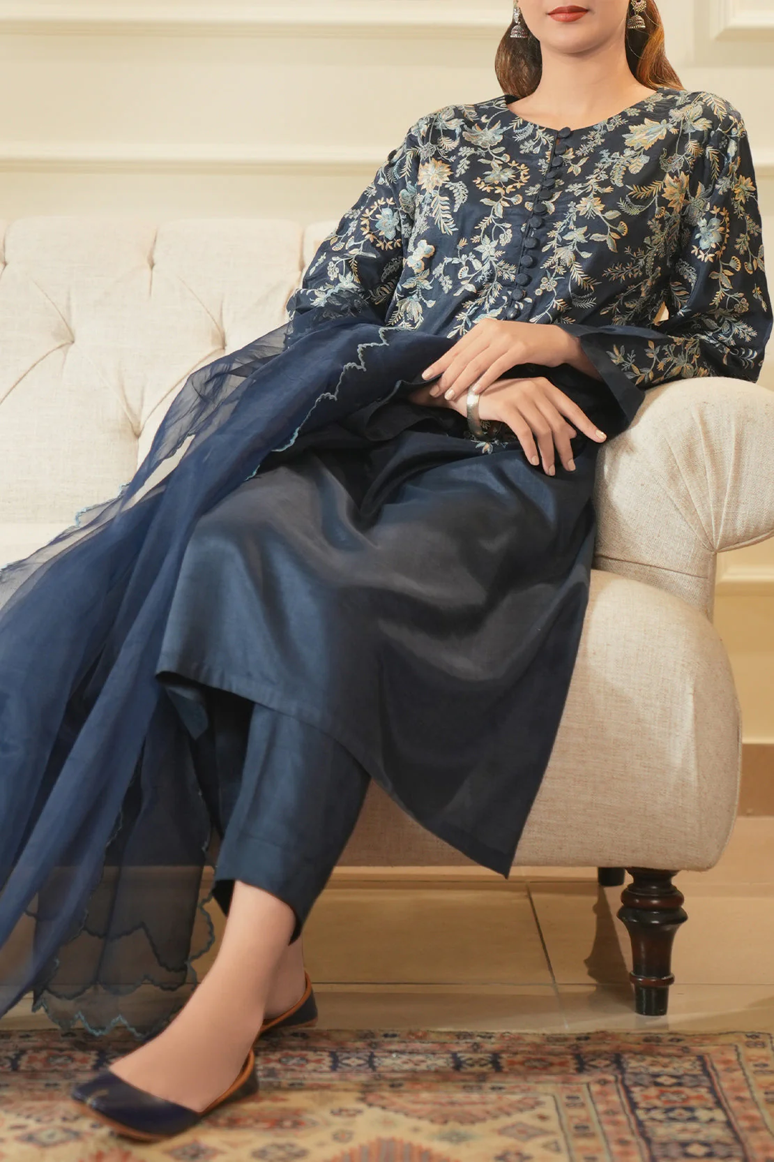 Luxury Pret Embroidered Raw Silk Stitched 3 Piece - Image 3