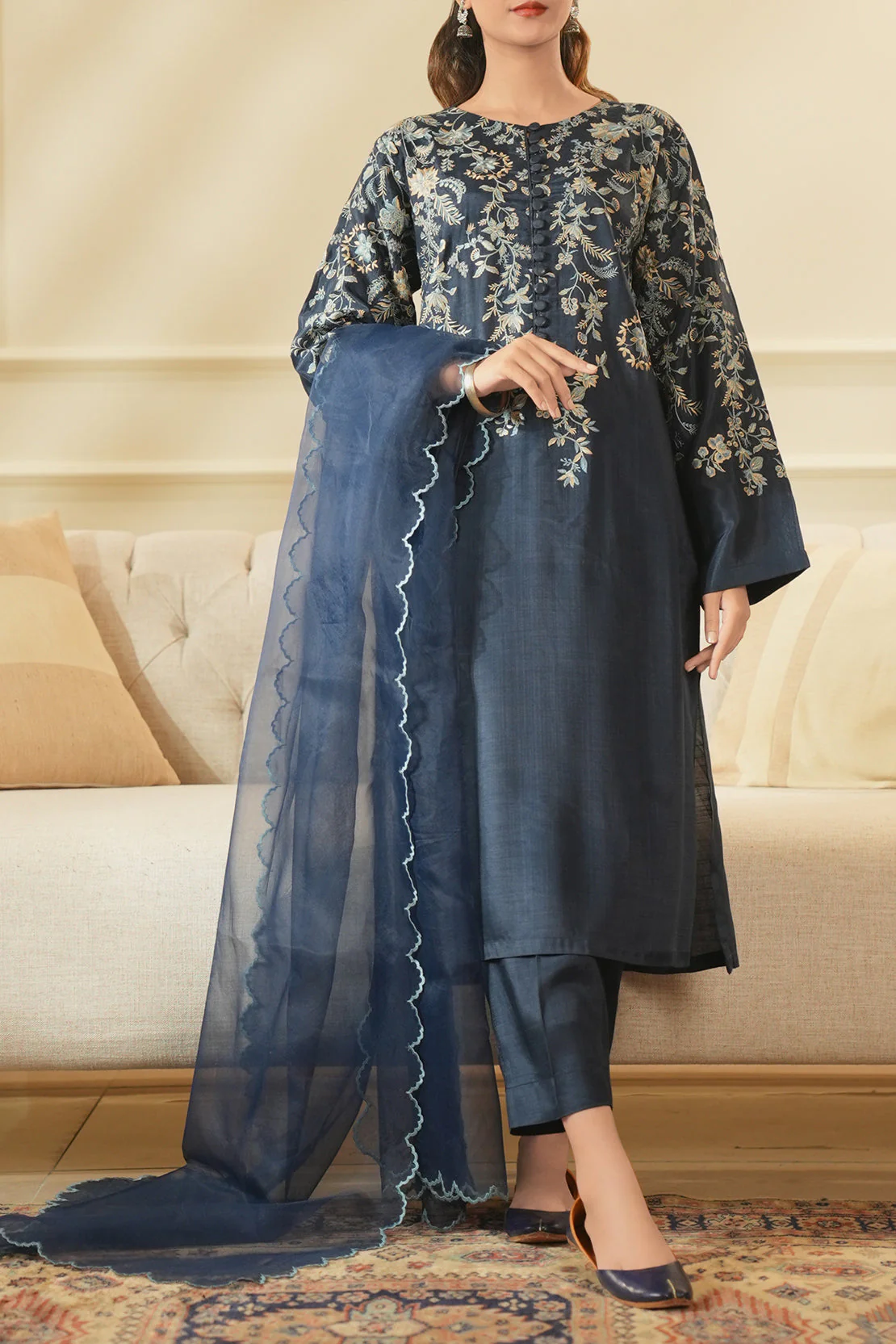 Luxury Pret Embroidered Raw Silk Stitched 3 Piece - Image 6