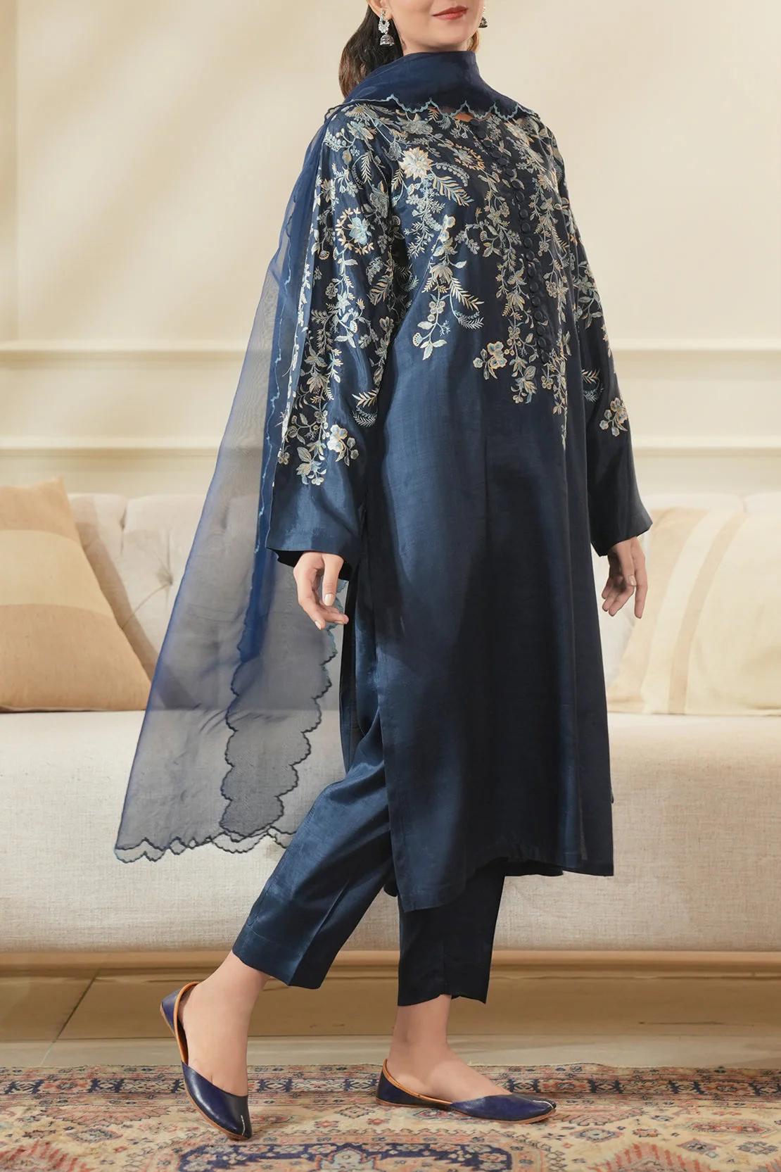 Luxury Pret Embroidered Raw Silk Stitched 3 Piece - Image 8