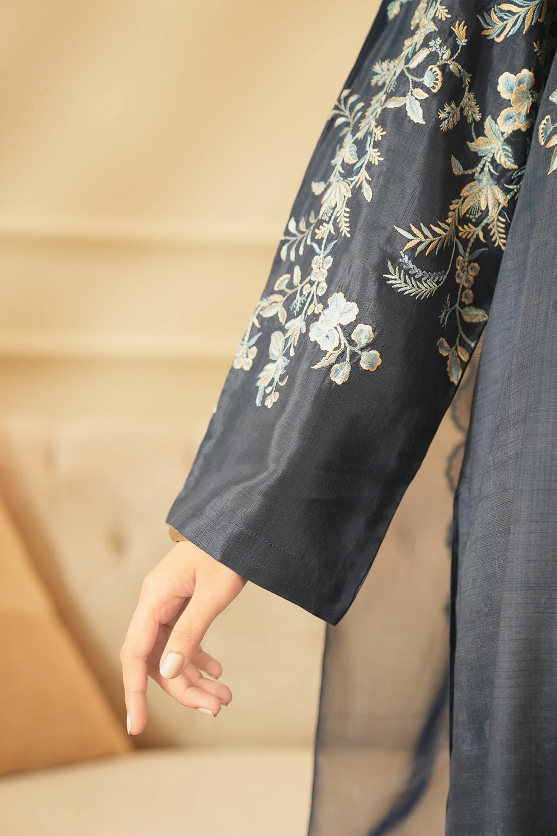 Luxury Pret Embroidered Raw Silk Stitched 3 Piece - Image 9