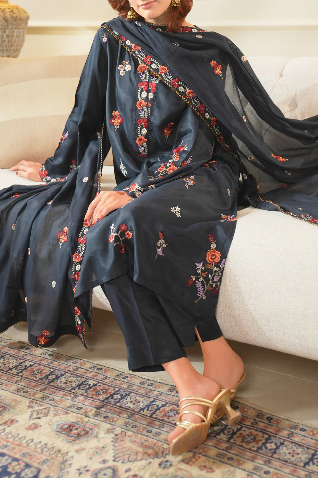 Luxury Pret Embroidered Raw Silk Stitched 3 Piece - Image 3