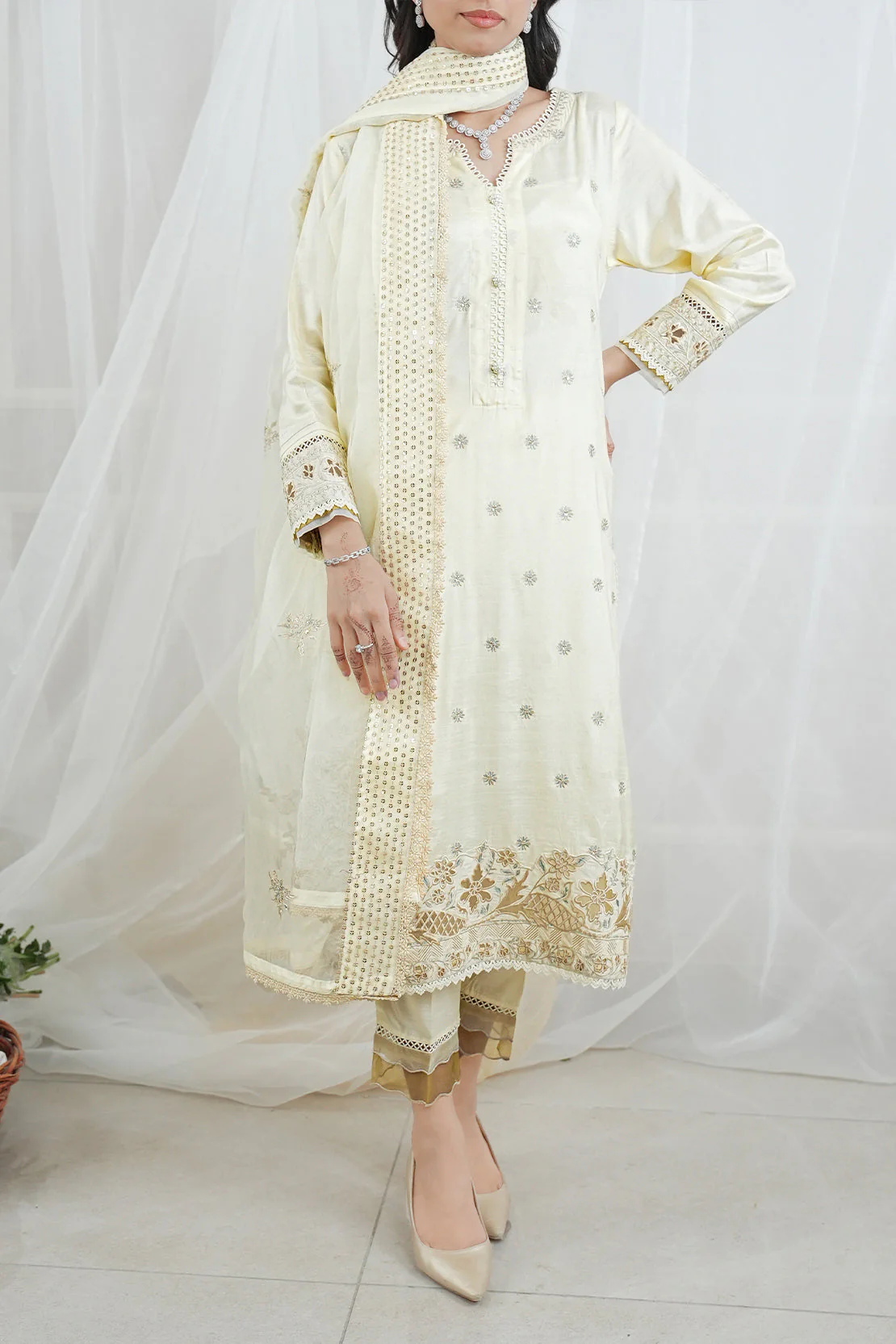 Luxury Pret Embroidered Raw Silk Stitched 3 Piece - Image 3