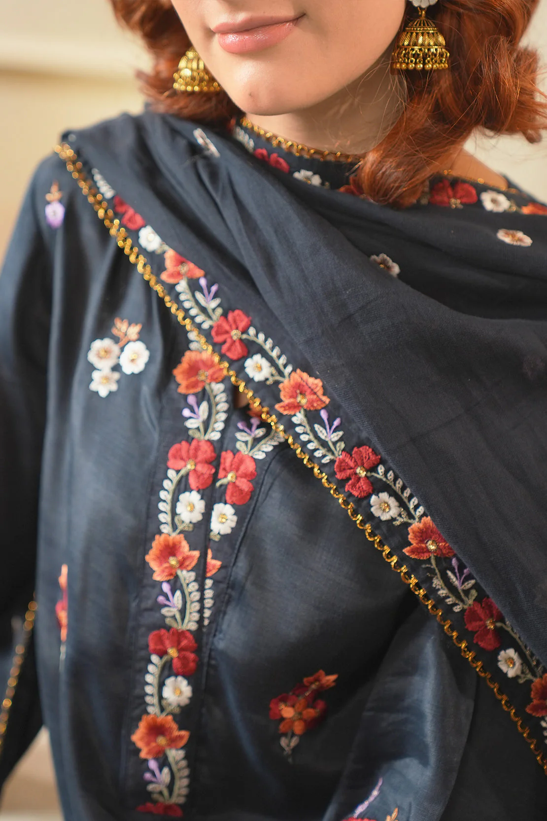 Luxury Pret Embroidered Raw Silk Stitched 3 Piece - Image 5