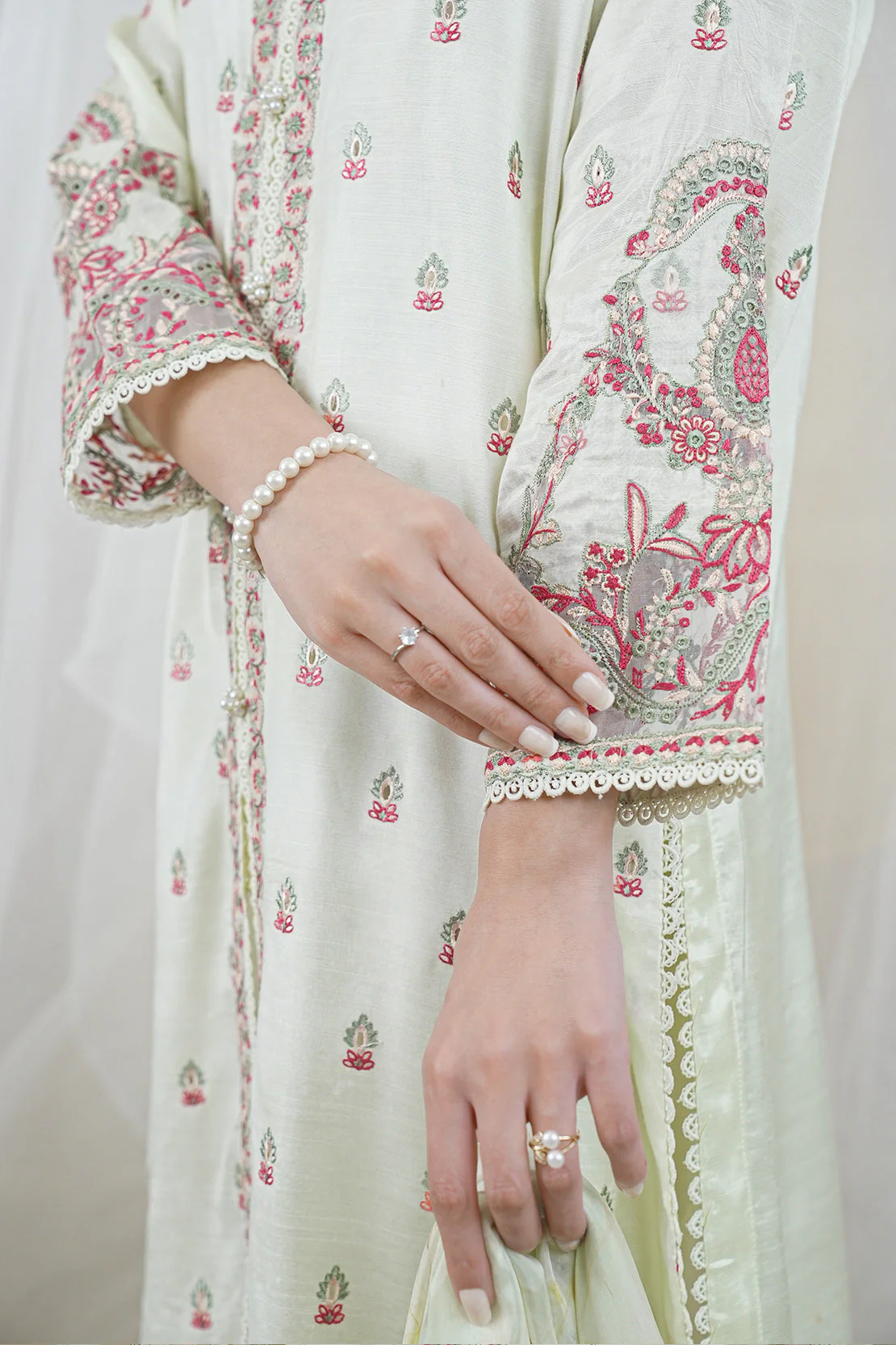 Luxury Pret Embroidered Raw Silk Stitched 3 Piece - Image 4