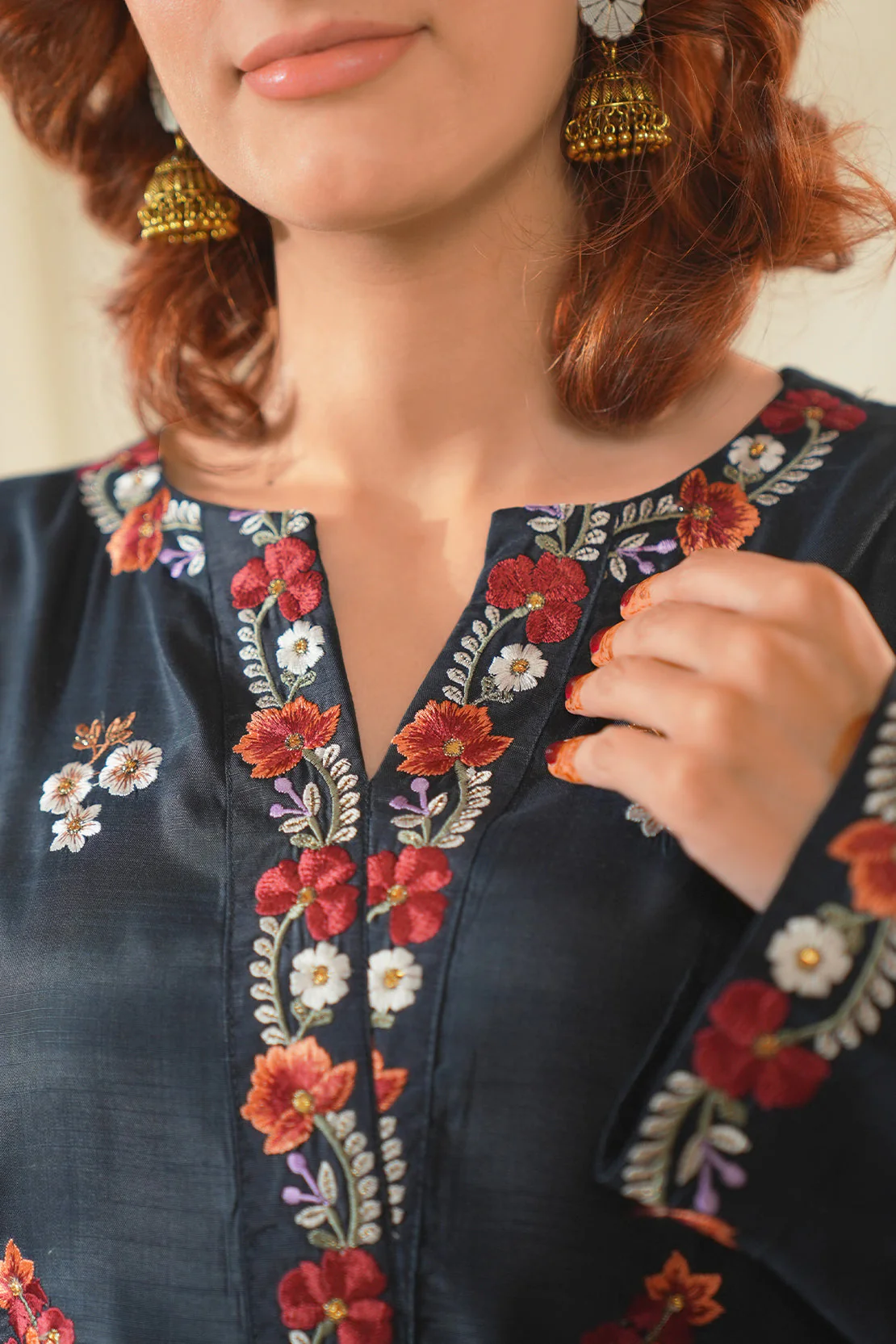 Luxury Pret Embroidered Raw Silk Stitched 3 Piece - Image 6