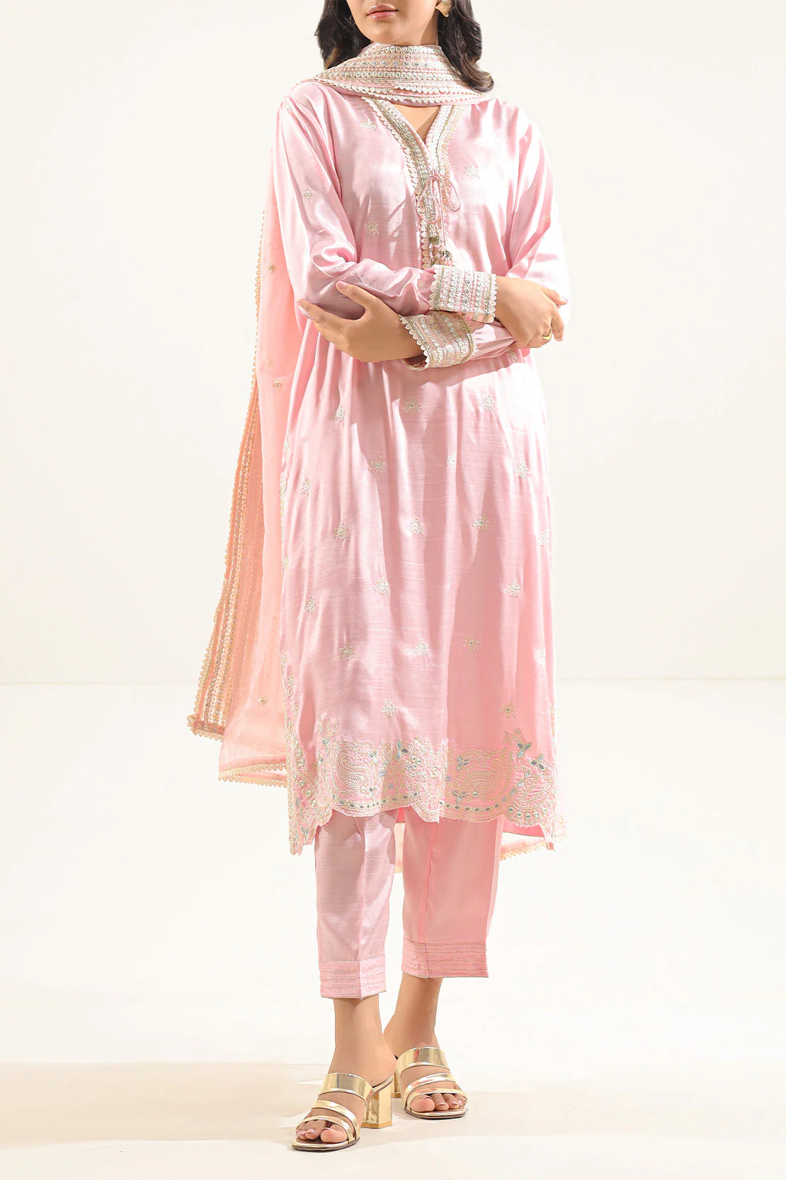 Luxury Pret Embroidered Raw Silk Stitched Shirt