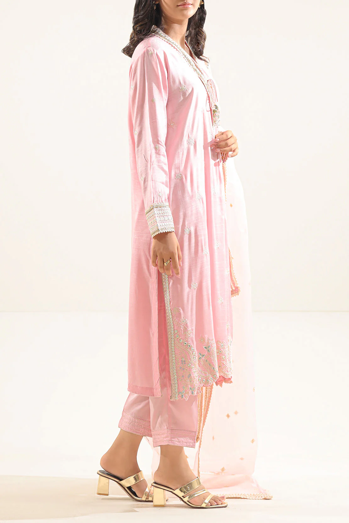 Luxury Pret Embroidered Raw Silk Stitched Shirt - Image 3