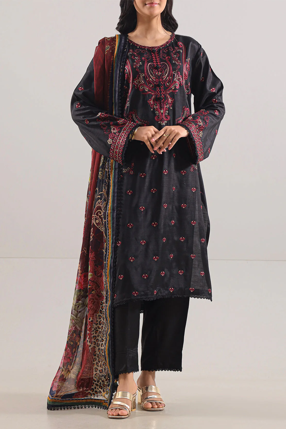 Luxury Pret Embroidered Raw Silk Stitched Shirt