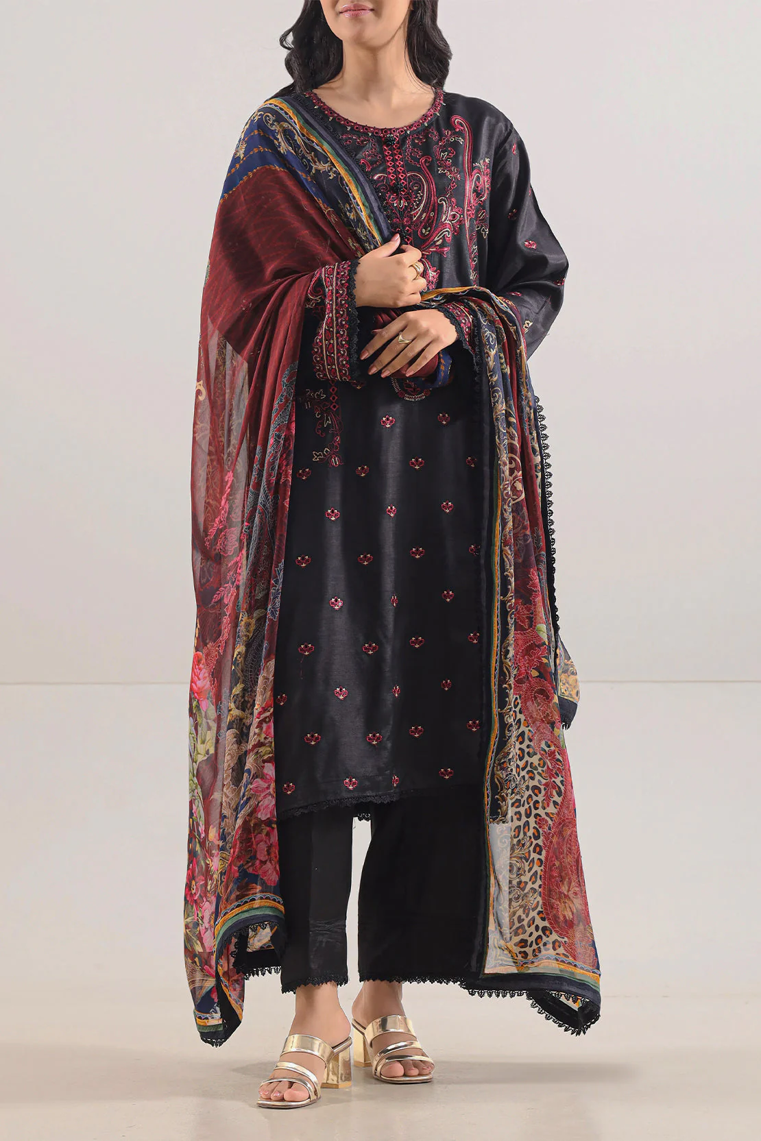 Luxury Pret Embroidered Raw Silk Stitched Shirt - Image 2