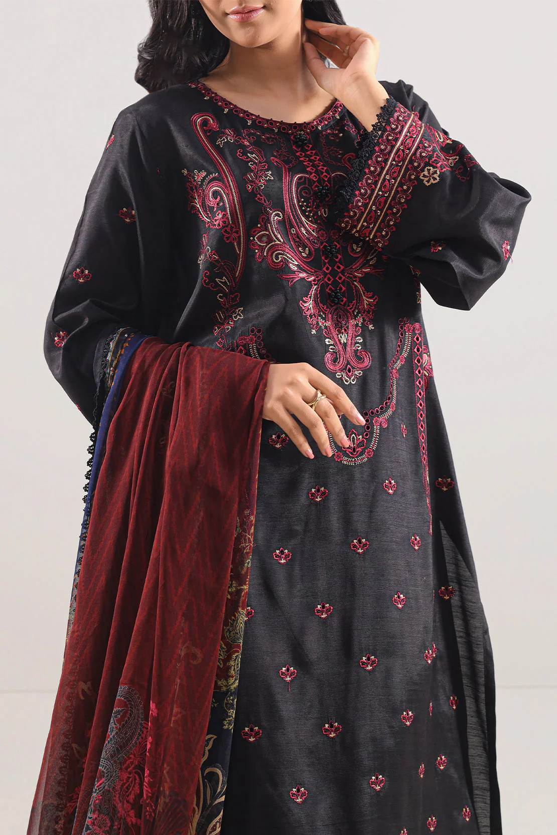 Luxury Pret Embroidered Raw Silk Stitched Shirt - Image 3