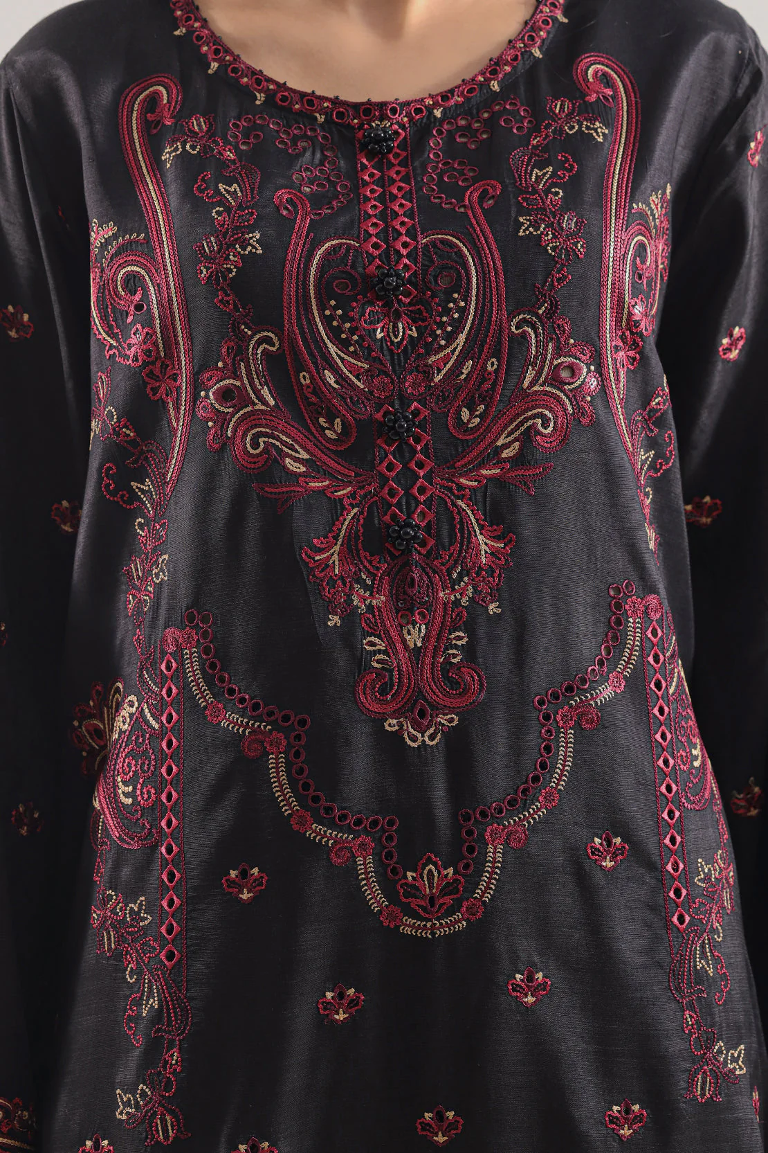Luxury Pret Embroidered Raw Silk Stitched Shirt - Image 4
