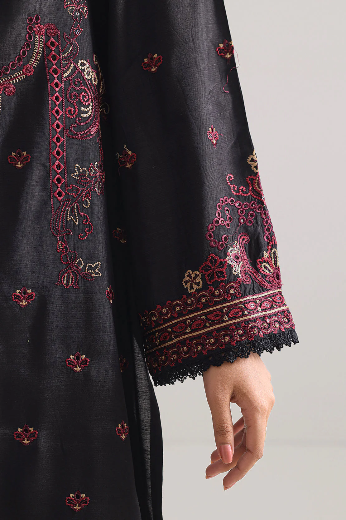 Luxury Pret Embroidered Raw Silk Stitched Shirt - Image 5