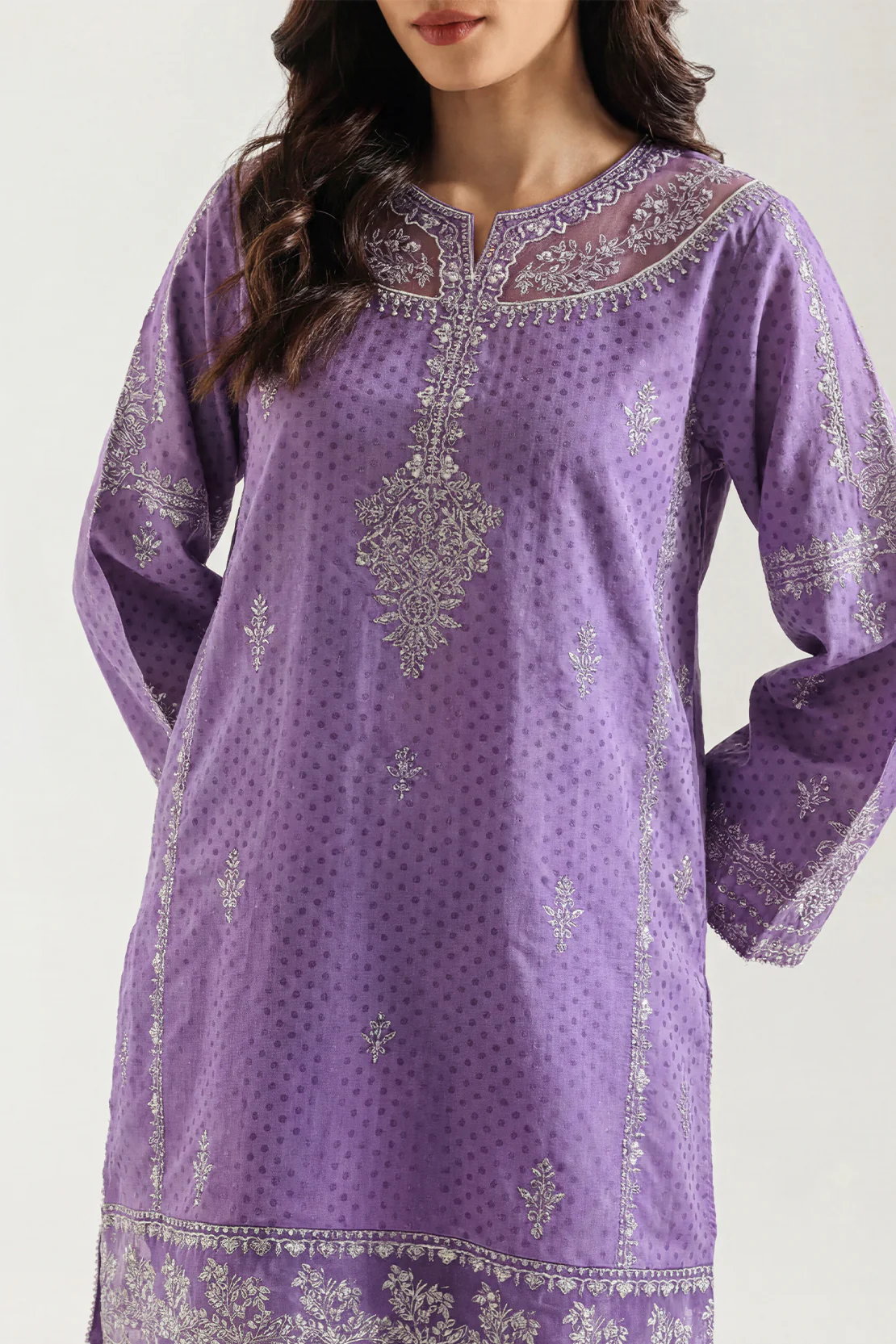 Luxury Pret Embroidered Self Jacquard Stitched 2 Piece (Shirt/Trouser) - Image 2